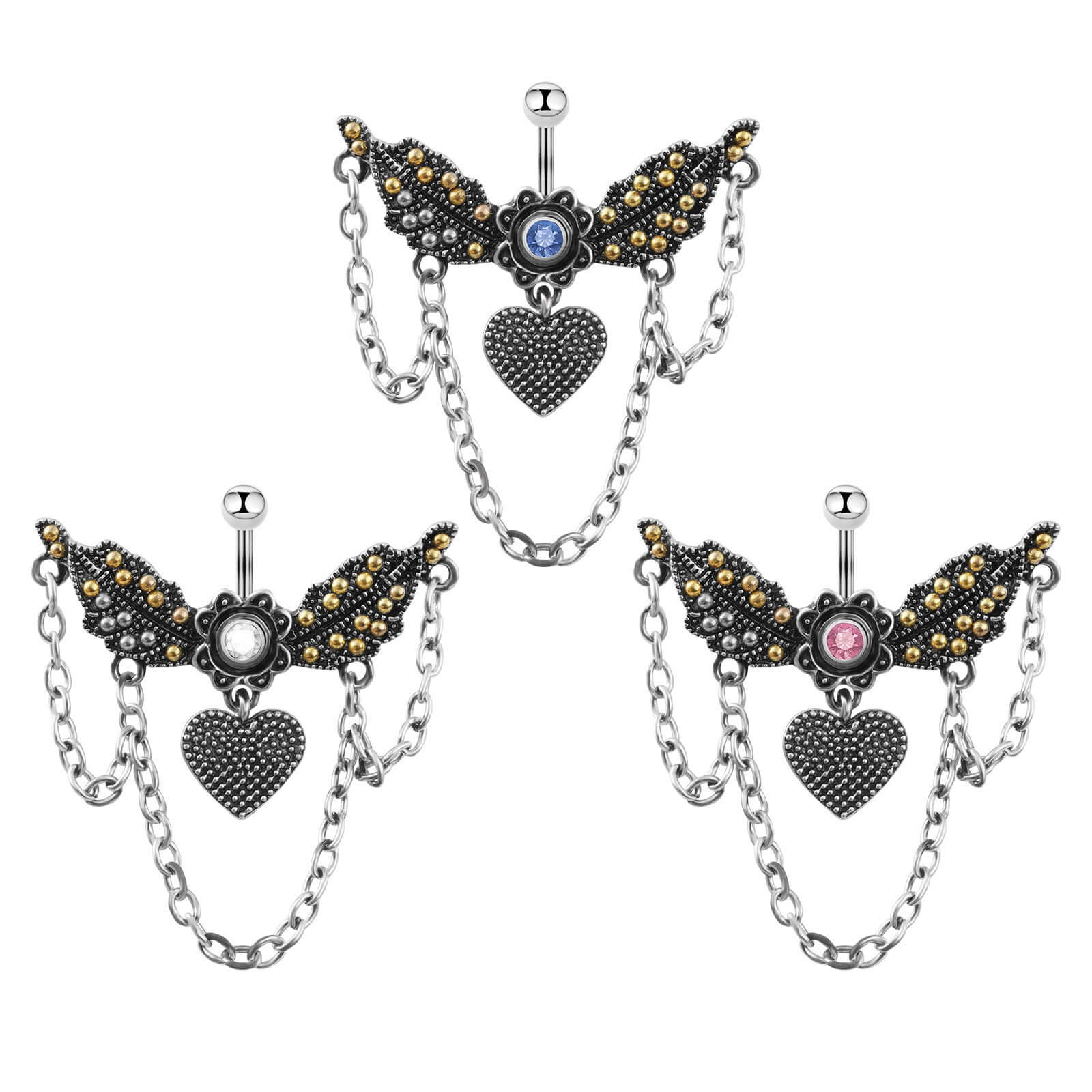 Angel Wings with Chain Dangle Navel Piercing Jewelry | SX0802 | Perfect for Belly Button Rings, Body Jewelry & Piercing Accessories