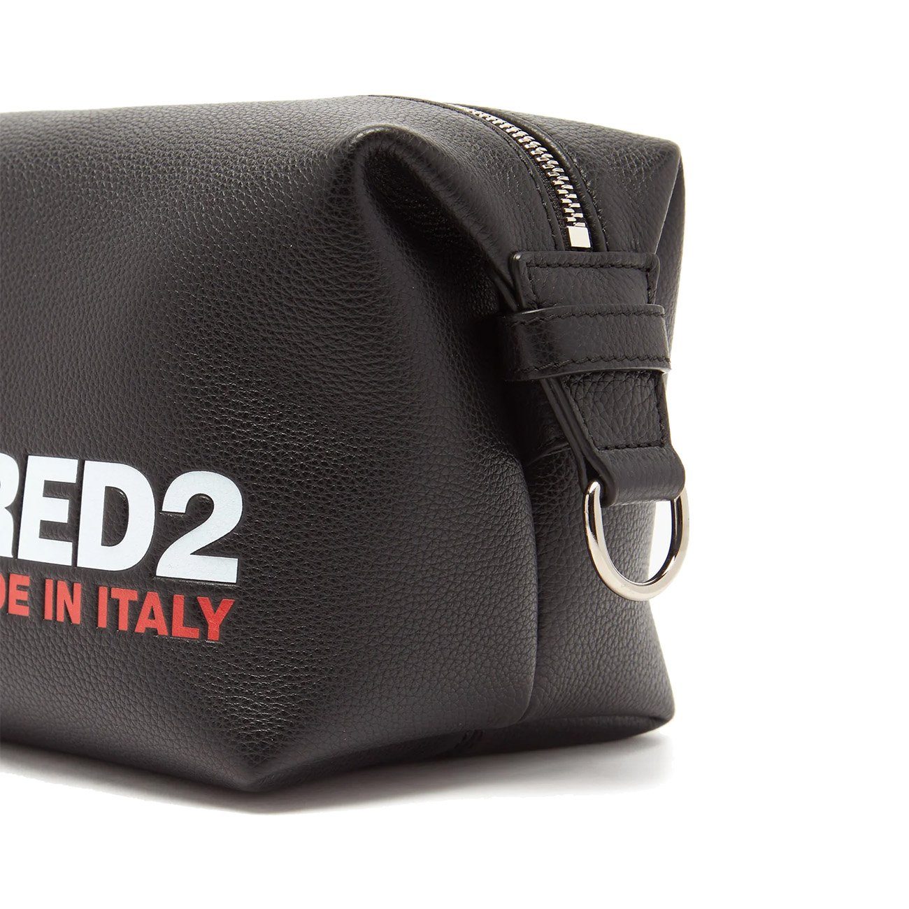 DSQUARED2 Men's Black Leather Travel Wash Bag with Logo - Perfect for Toiletries & Grooming Essentials on Business Trips and Vacations