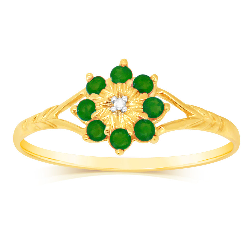 9ct Yellow Gold 0.45 Carat Natural Emerald & Diamond Ring - Elegant Birthstone Jewelry for Women, Perfect for Anniversary, Engagement & Special Occasions