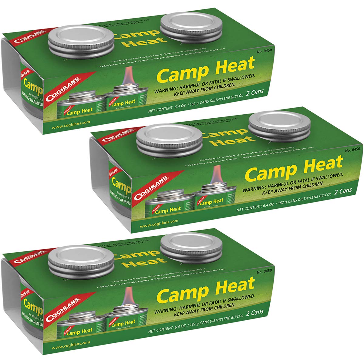 Coghlan's 450 Camp Heat Fuel - 3 Pack (6 Cans Total) - Portable Butane Fuel for Camping Stoves, Backpacking & Outdoor Cooking
