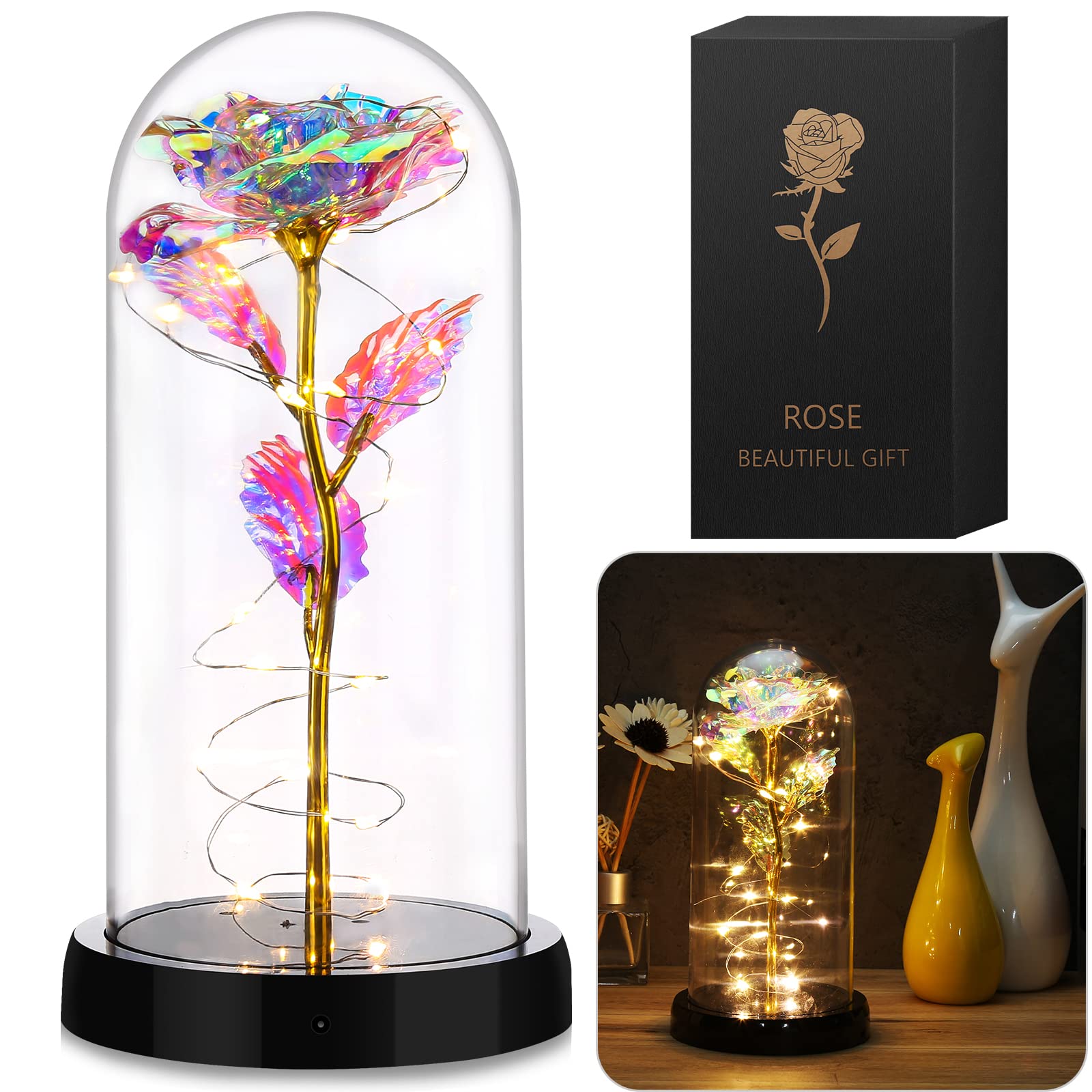 YAISEYV Artificial Rose Light - Elegant Mother's Day, Christmas, Birthday & Valentine's Day Gift for Women, Wife, Girlfriend - Romantic Home Decor & Room Decoration - Perfect Gift for Mom from Daughter (Rose) - Ideal for Bedroom, Living Room & Wedding Decor