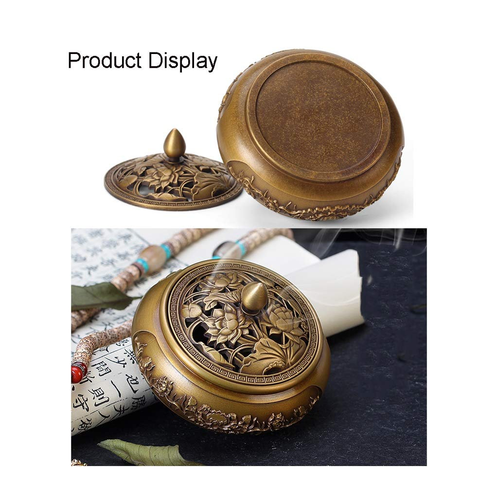 Handmade Copper Incense Burner - Zen Home Decor, Mosquito Coil Holder, Sandalwood Aromatherapy Stove for Bedroom, Meditation & Relaxation | Gold Base (Perfect for Yoga Studios, Spa Rooms & Stress Relief)
