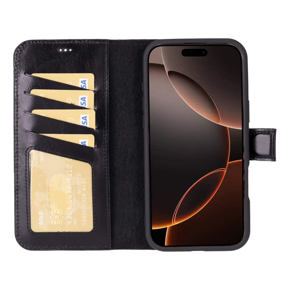 Premium Black Leather iPhone 17 Pro Max Wallet Case with Card Slots - Slim Protective Cover for Everyday Use, Travel & Business (2024 Model)