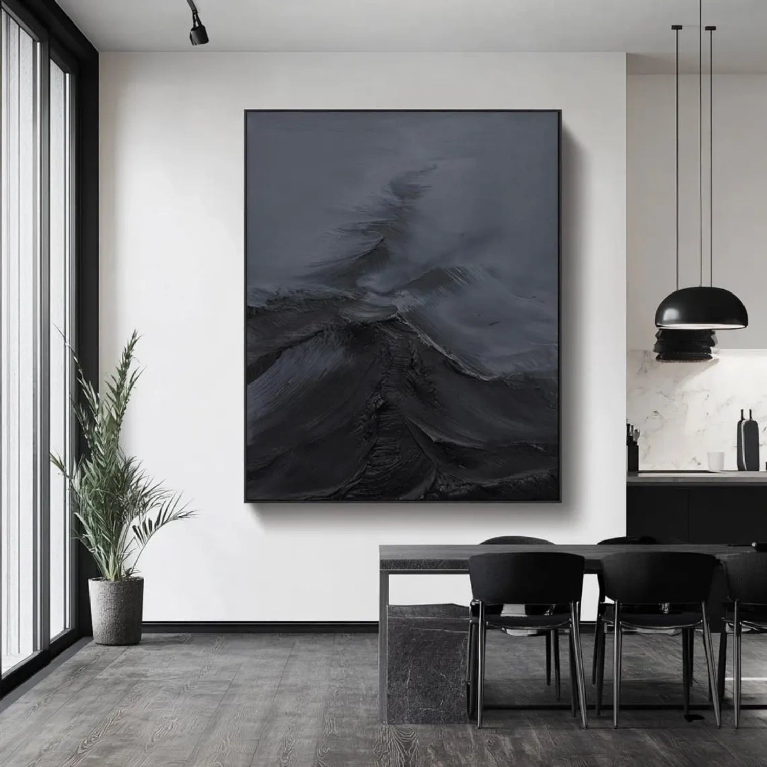 Black Minimalist Textured Abstract Wall Art Painting #MZ143 - Modern Home Decor for Living Room, Bedroom & Office