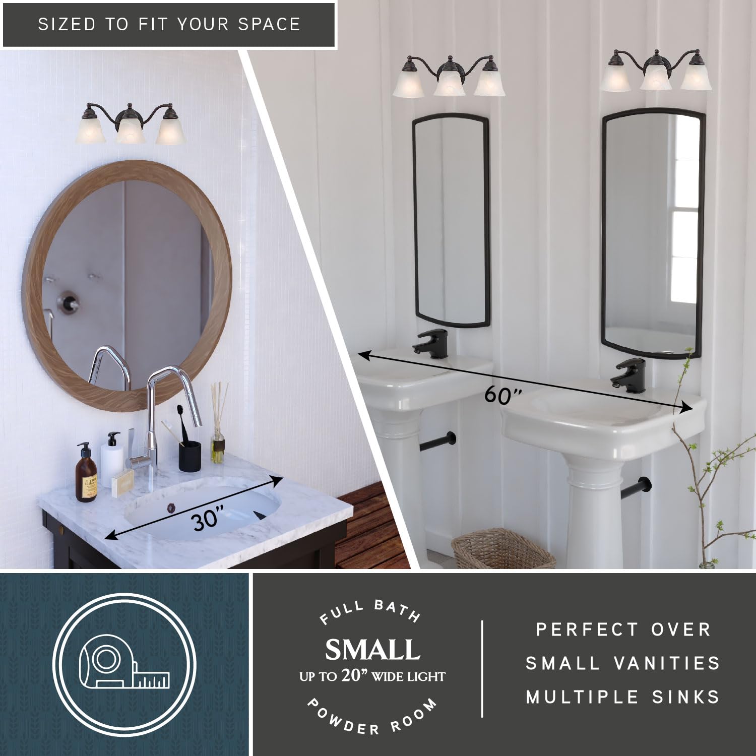 Stanford 3-Light Bronze Bathroom Vanity Light Fixture - Perfect for Modern Bathroom Lighting & Vanity Mirror Illumination