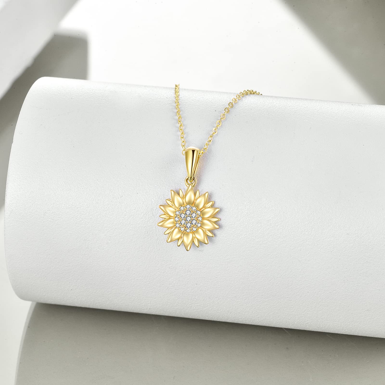 14K Yellow Gold Sunflower Necklace for Women - 