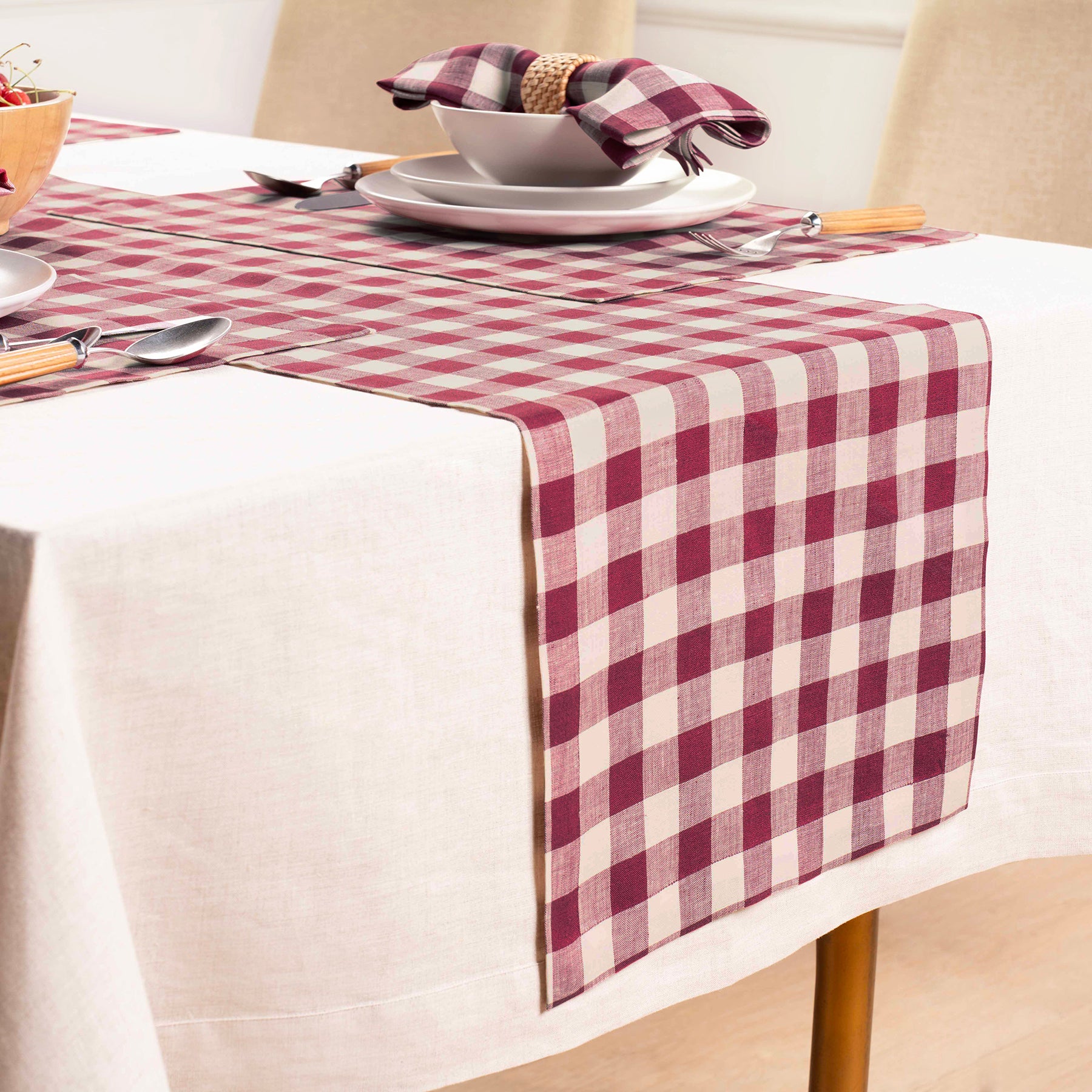 Morgan Check Table Runner - Classic Plaid Cotton Tablecloth for Dining & Kitchen Decor - Perfect for Holiday Dinners, Parties & Farmhouse Style Home Decor