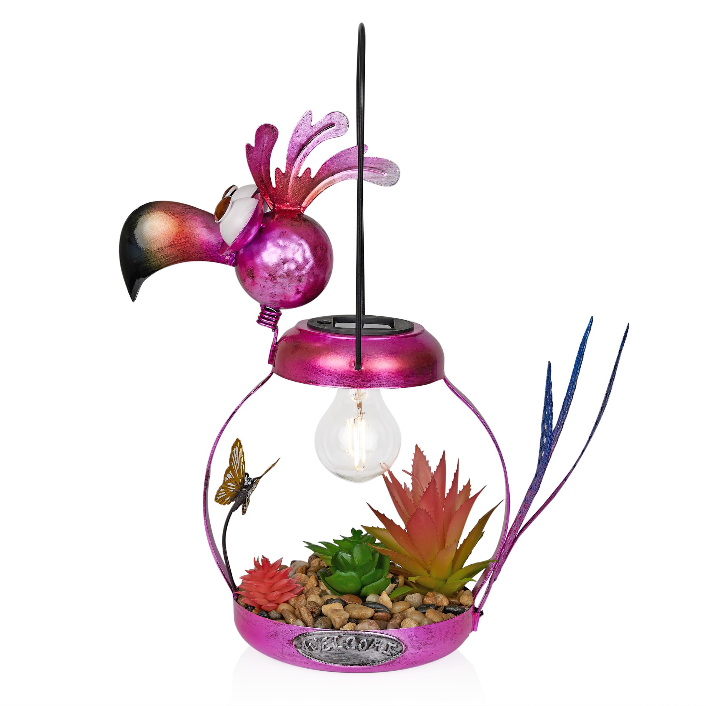 Solar-Powered Metal Flamingo Garden Light - 16