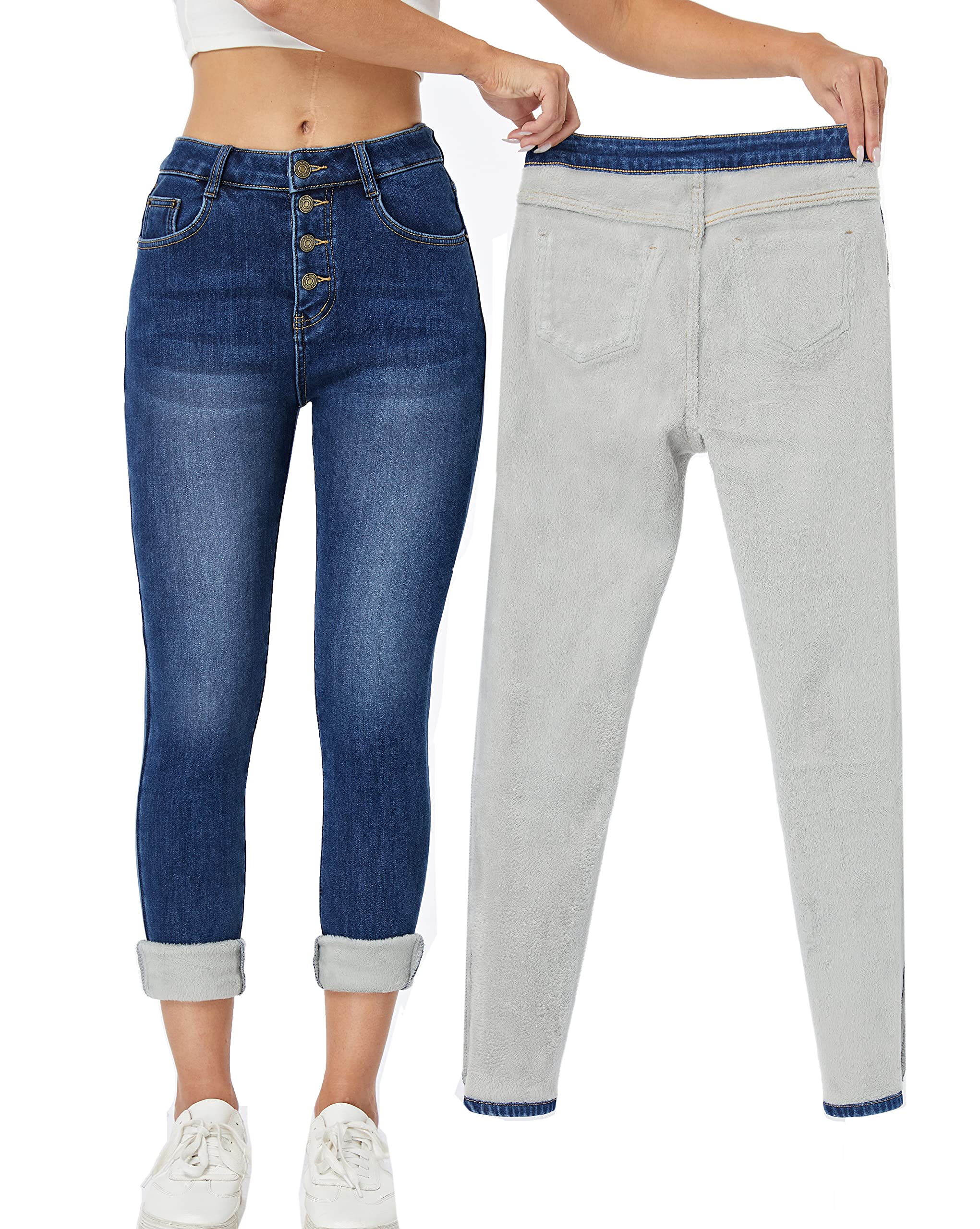 Yehopere Women's Fleece Lined Thermal Winter Jeans - Stretchy Skinny Denim Pants & Jeggings for Cold Weather | Warm Comfort for Outdoor Activities, Work & Casual Wear