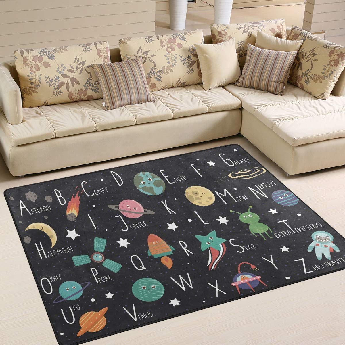 ALAZA Space Alphabet ABC Galaxy Nebula Star Area Rug - 5'3