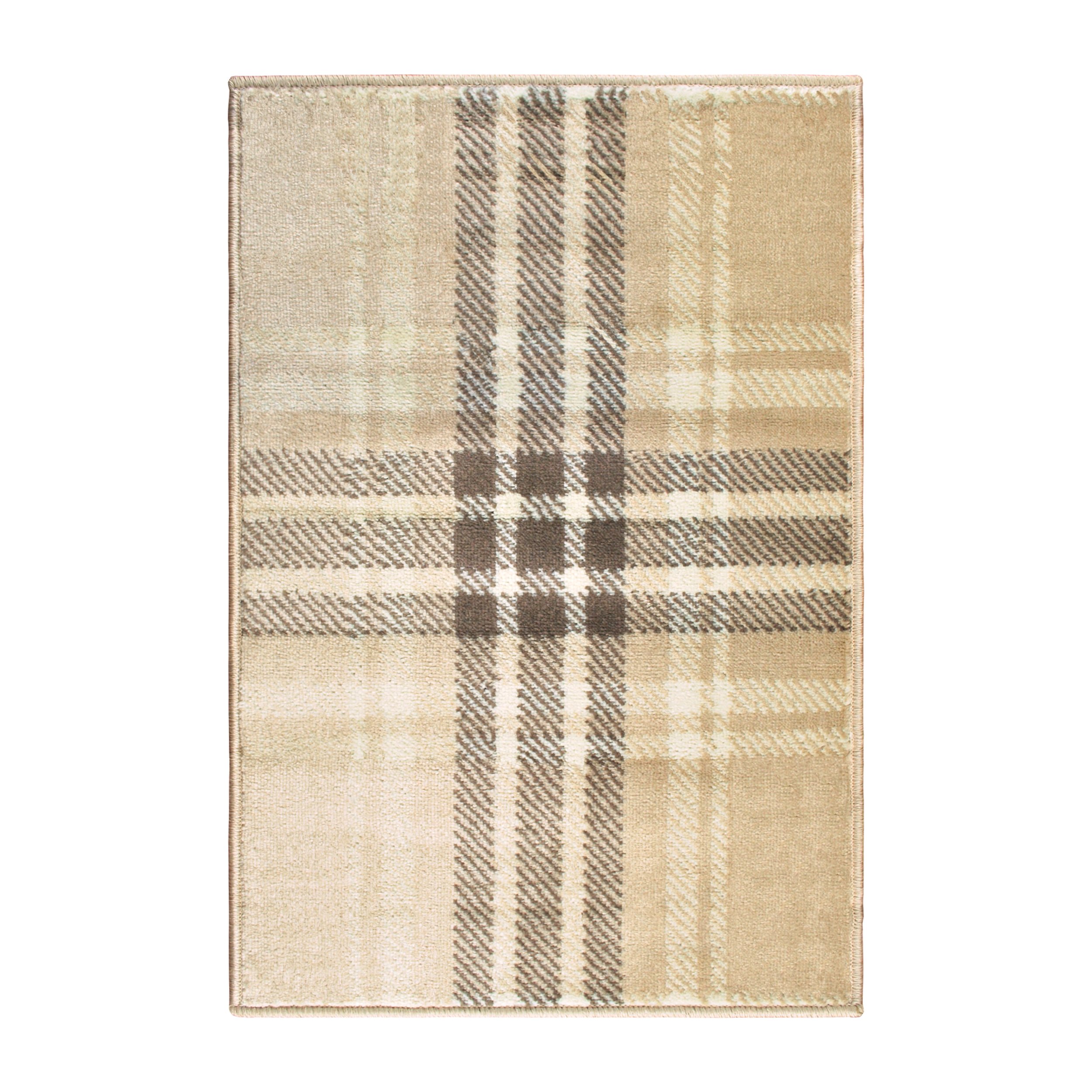 Premium 2' x 3' Beige Tartan Area Rug - Soft Farmhouse Decor for Bedroom, Living Room, Kitchen, Entryway & Laundry | Washable Non-Slip Floor Mat | Cozy Home & Office Decorating Solution
