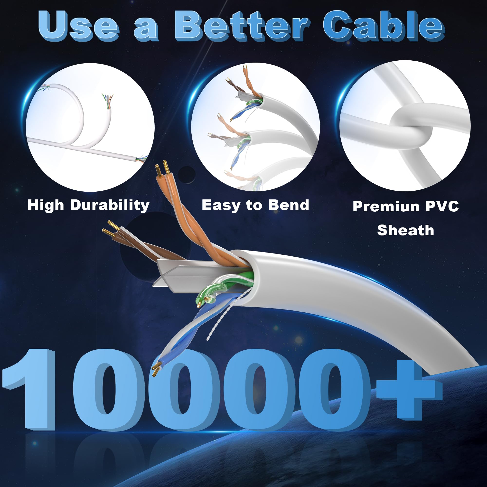 Soibke Cat 6 Ethernet Cable 100m (328ft) - High Speed Gigabit LAN Network Cable, Outdoor Weatherproof UTP 23AWG CCA Bulk Patch Cable - Perfect for Home Office, Gaming, Streaming & Outdoor Networking