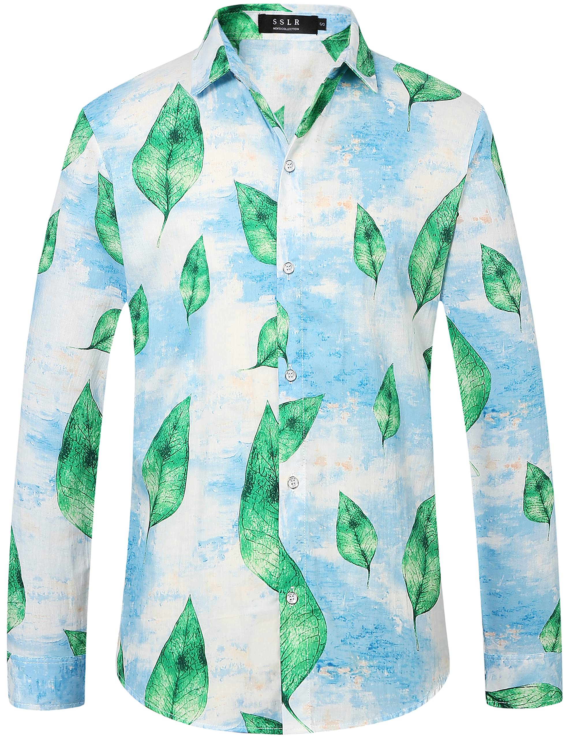 **Hawaiian Shirts for Men - SSLR Floral Long Sleeve Button Down Dress Shirts | Casual & Beach Wear, Summer Vacation, Luau Party Outfit**