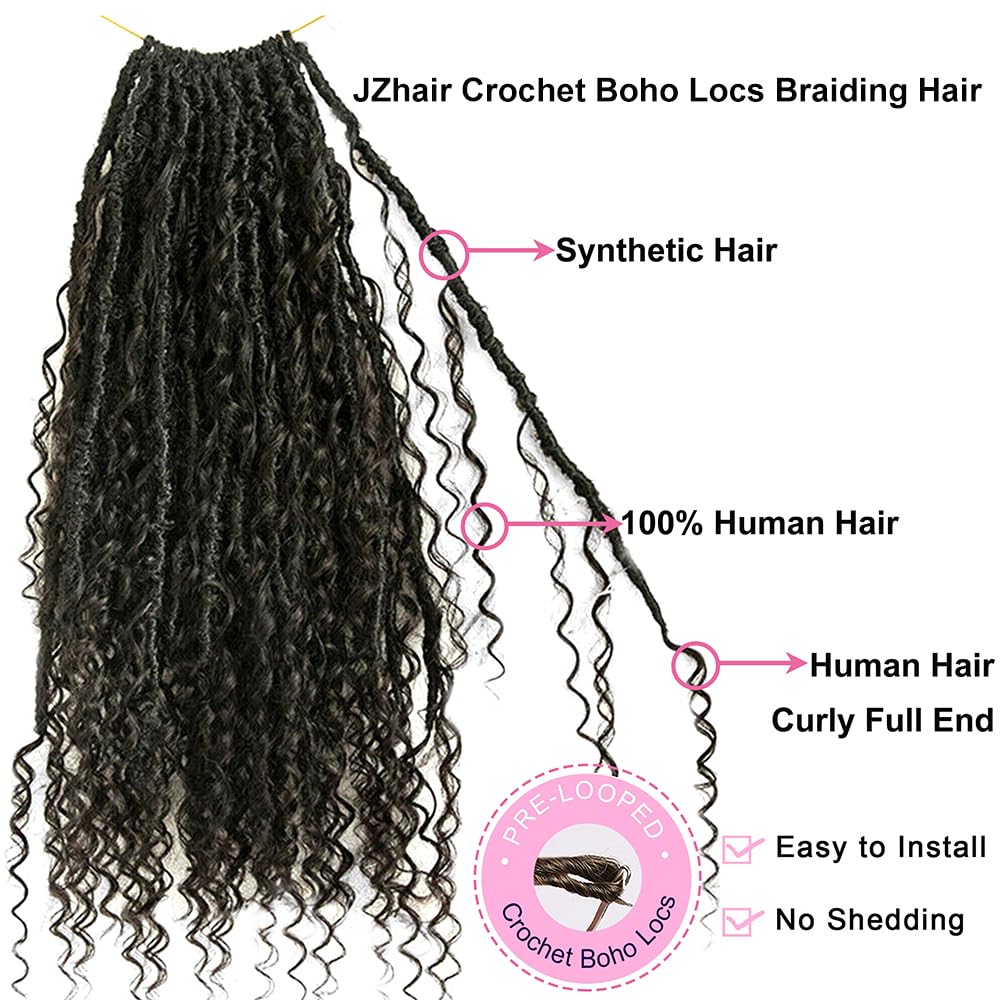 Boho Goddess Locs Crochet Braiding Hair with Human Hair Curls - Pre-Looped Dreadlocks Extensions with Curly Ends (3 Packs/72 Locs, 22 Inch) for Black Women - Perfect for Protective Styles, Weddings & Natural Hair Care
