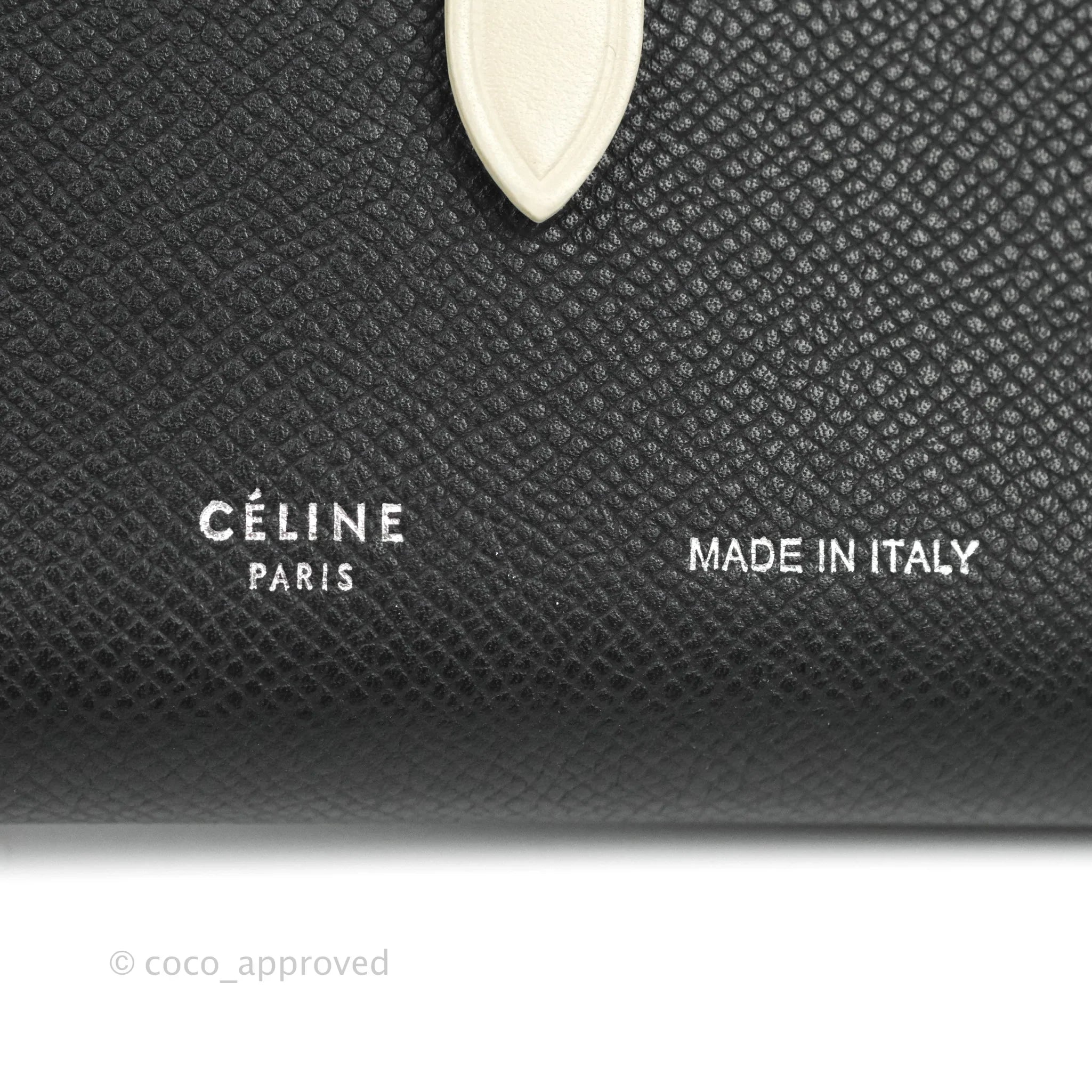 Celine Medium Strap Wallet in Grained Calfskin - Black & Cream Crossbody Bag for Women | Perfect for Everyday Use, Travel & Shopping