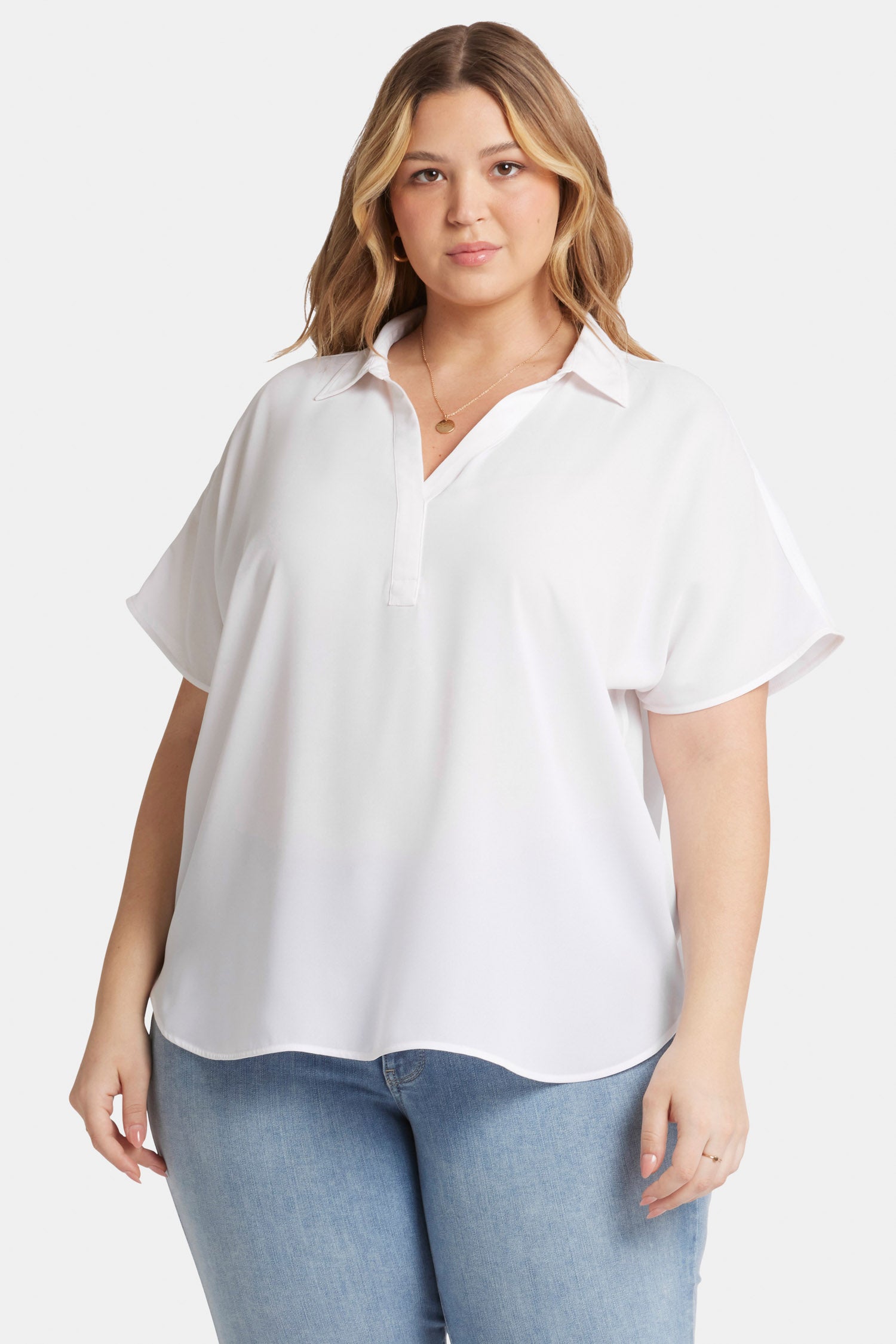 Becky Plus Size Short Sleeve Blouse in Optic White - Perfect for Office Wear & Casual Outfits