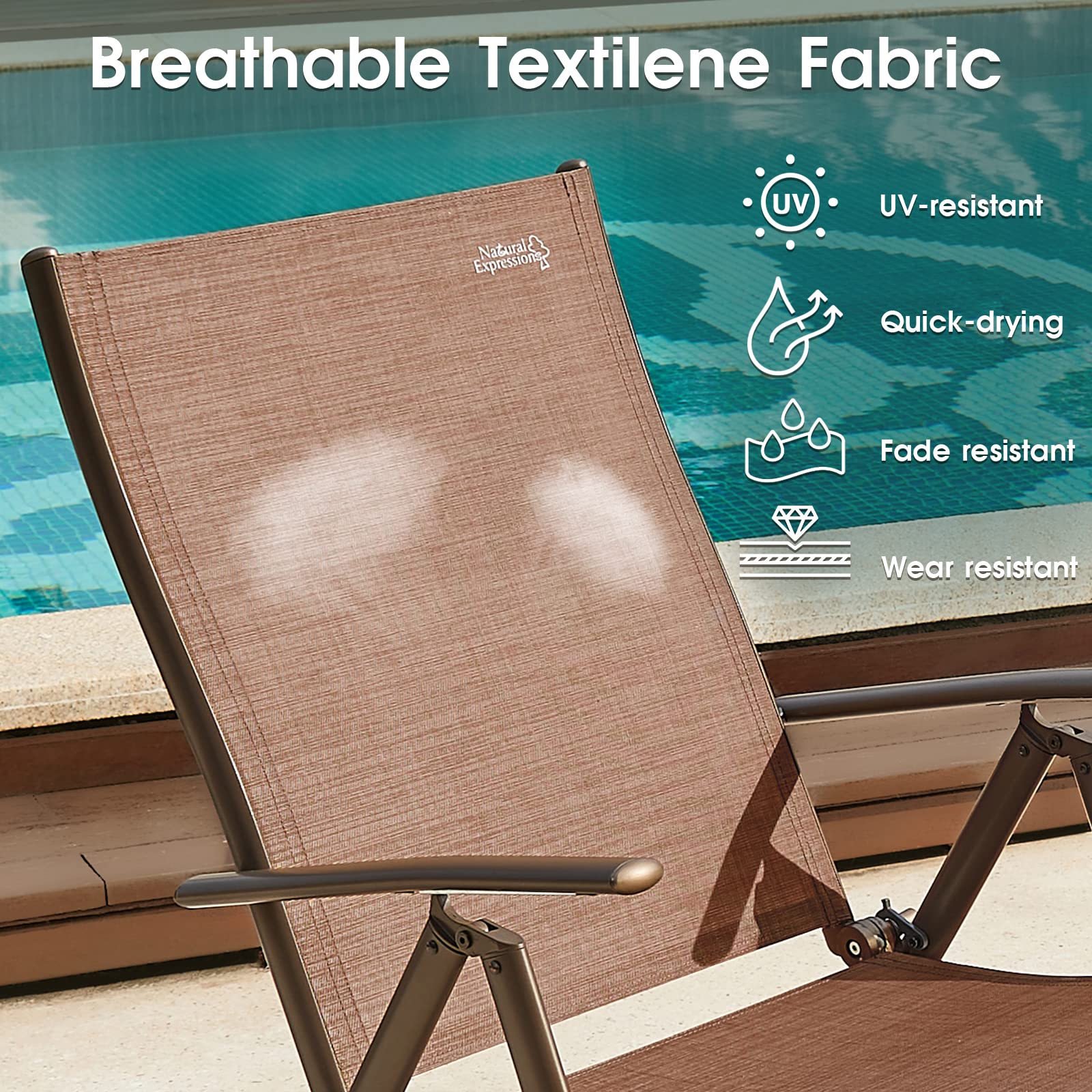 Premium Aluminum Folding Chaise Lounge Chair - Adjustable Outdoor Recliner for Poolside, Beach, Backyard & Lawn - Heavy Duty 300 lbs Capacity - Perfect for Sunbathing, Relaxing & Outdoor Lounging
