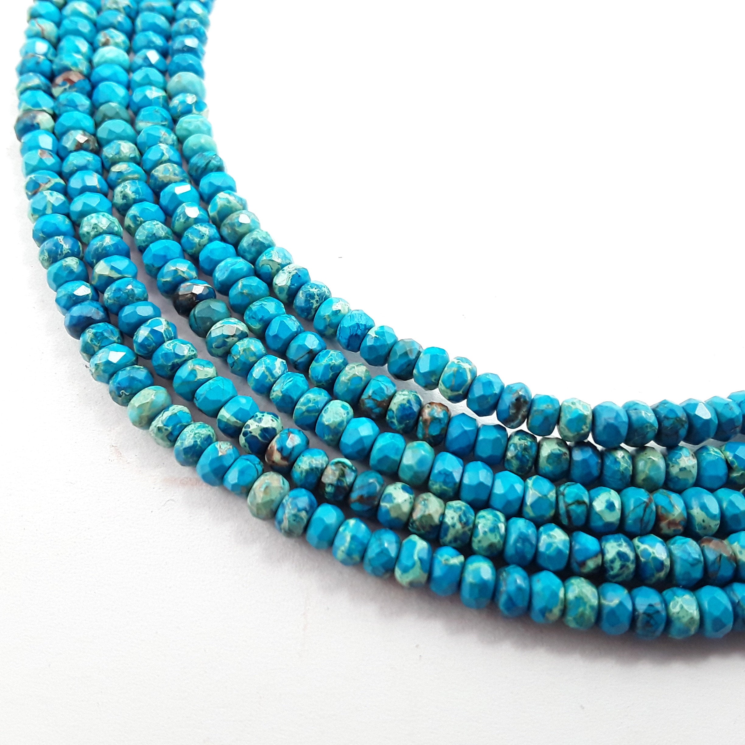 Blue Sea Sediment Jasper Faceted Rondelle Beads 2x4mm 15.5 Inch Strand - Natural Stone Beads for Jewelry Making, DIY Bracelets & Necklaces - Perfect for Boho, Healing Crystal & Spiritual Crafts