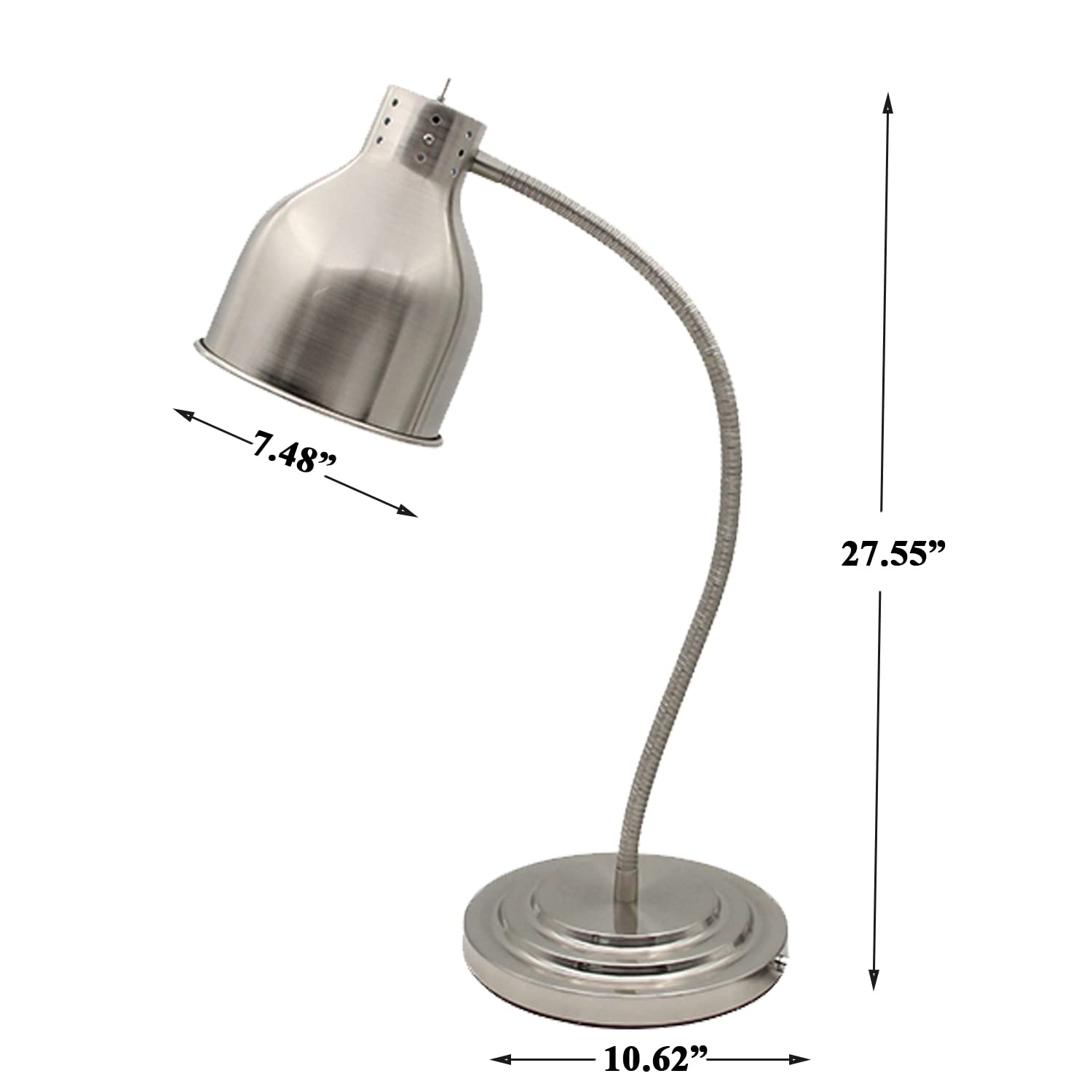 Commercial Single Bulb Food Heat Lamp - Silver Restaurant Food Warmer Light with Adjustable Arm for Buffets, Catering & Kitchen Use - Portable Heating Lamp for Keeping Meals Warm