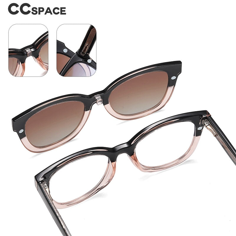 CCspace Women's Full Rim Square TR90 Titanium Eyeglasses with Clip-On Sunglasses - Lightweight Durable Frames for Work, Reading & Outdoor Activities (Model 55109)
