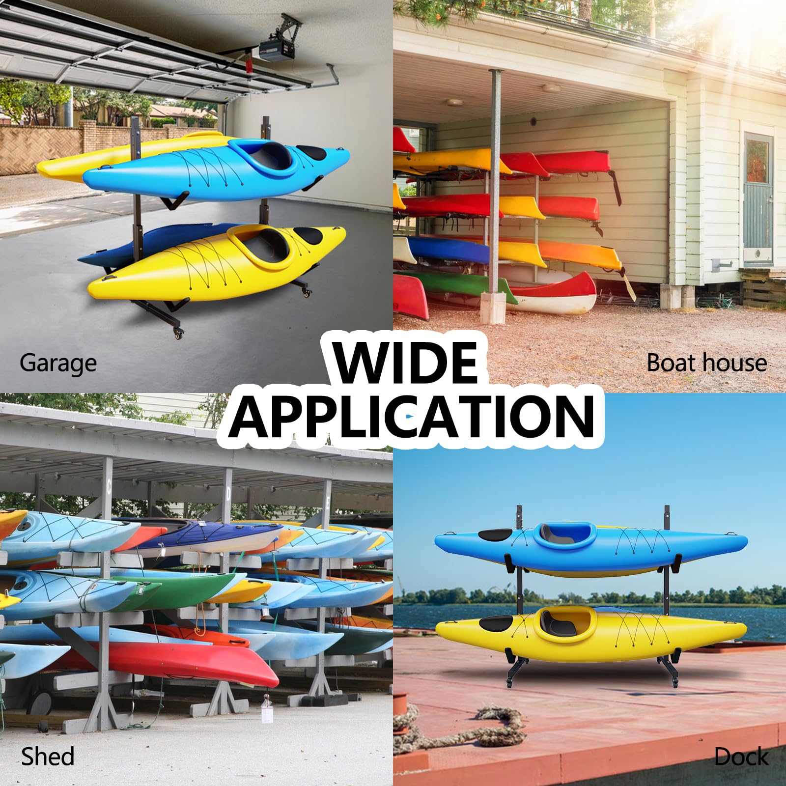 Heavy Duty Adjustable Kayak and Canoe Storage Rack - Freestanding SUP Stand for Indoor & Outdoor Use - Weatherproof Kayak Holder for Garage, Shed, Dock - Perfect for Secure Kayak, Canoe and Paddleboard Storage