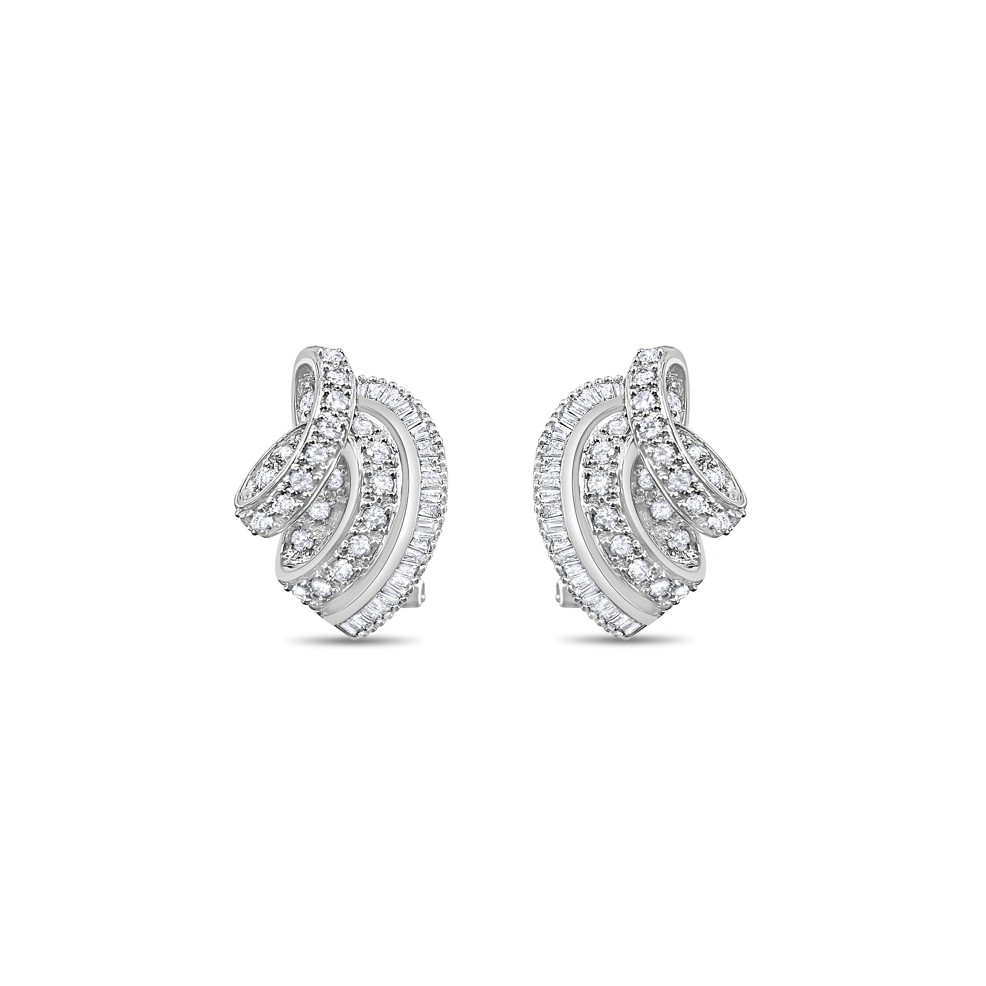 1.22cttw 14K White Gold Pave Diamond Baguette Earrings for Women - Elegant Wedding, Anniversary & Party Jewelry Gift