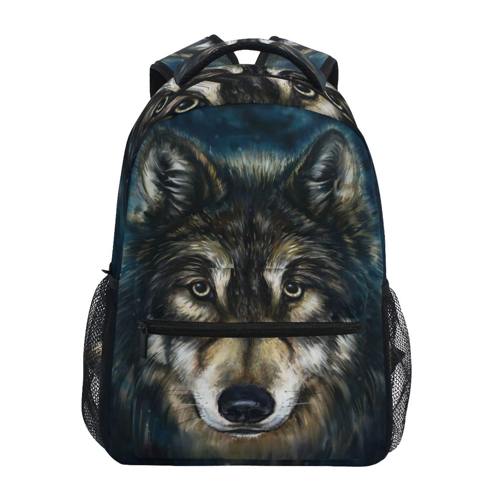 JIPONI Wolf Head Painting Backpack - Stylish Unisex Laptop Backpack for Women & Men, Durable School Bookbag with USB Charging Port, Perfect for College, Travel, Work & Daily Commute