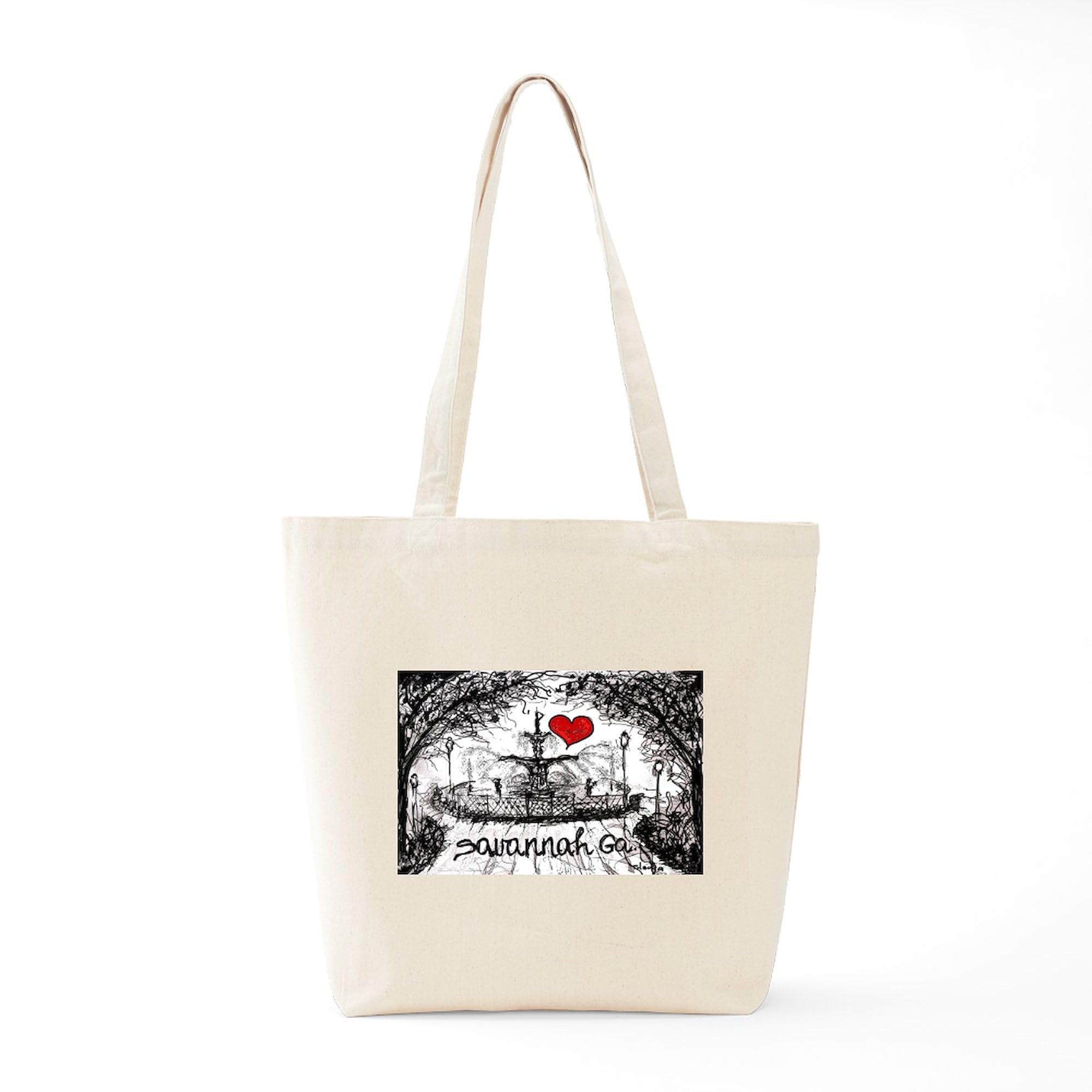 I Love Savannah GA Tote Bag - Natural Canvas Reusable Shopping Bag for Groceries, Beach & Travel