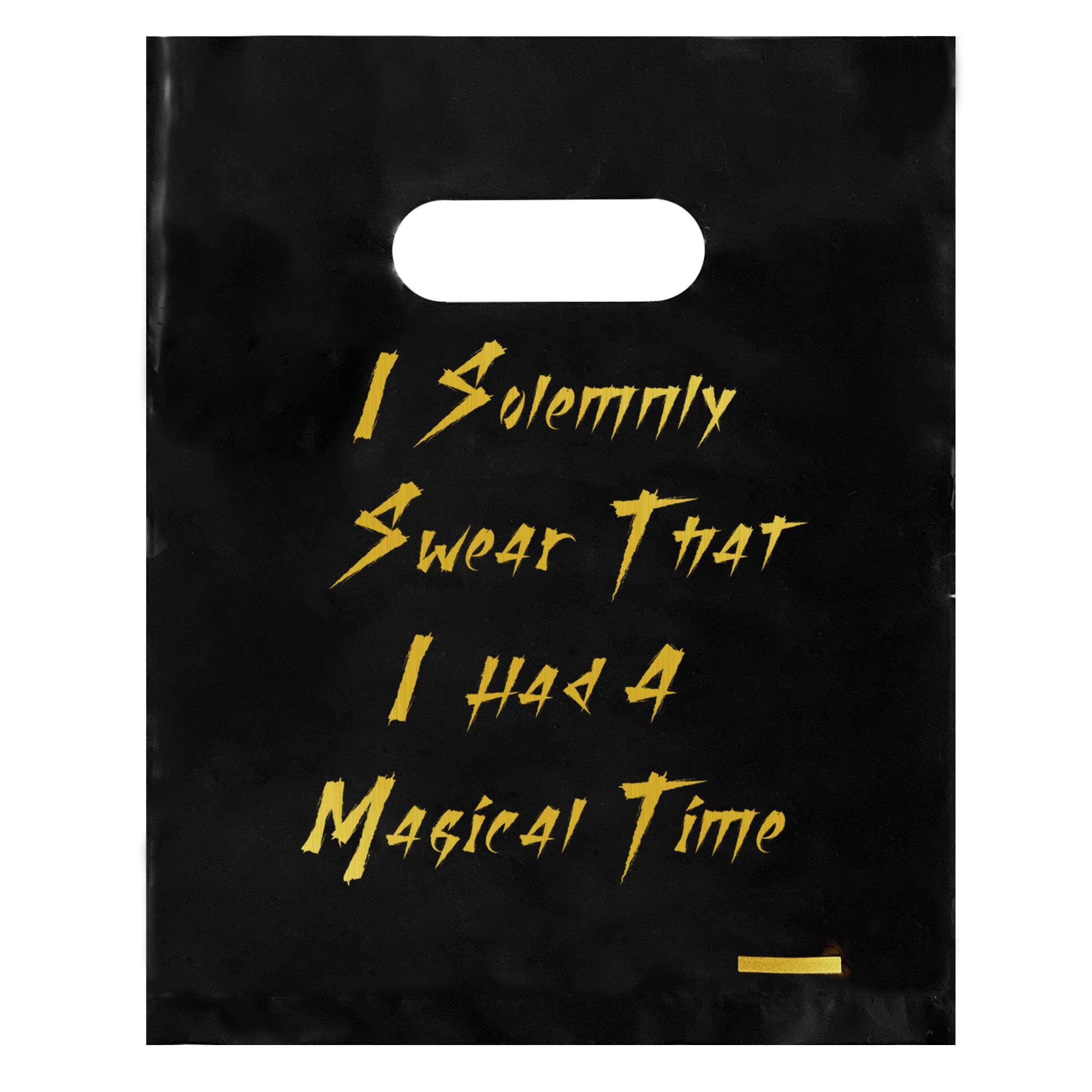 100 PCS Black & Gold Plastic Treat Bags - Magical Time Merchandise Bags for Candy, Gifts & Goodies | Perfect for Birthday Parties, Weddings, Christmas & Retirement Celebrations | Durable Present Bags with 'I Solemnly Swear' Design