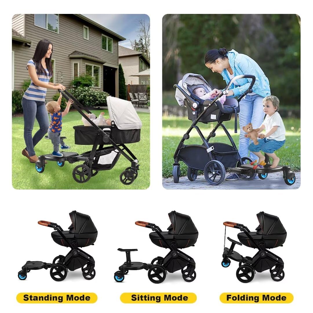 Universal Stroller Board - 2 in 1 Sit and Stand Stroller Attachment with Detachable Seat for 99% of Baby Strollers | Holds Kids up to 55lbs | Blue | Perfect for Shopping, Travel & Outdoor Adventures