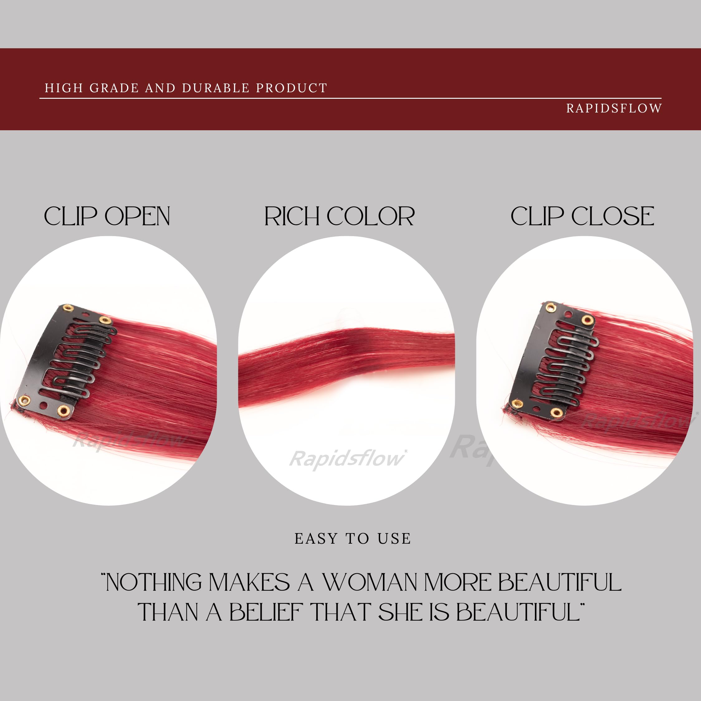 Rapidsflow® Maroon Colored Hair Streaks & Extensions for Women - 100% Real Human Hair Highlights for Everyday & Party Hairstyles