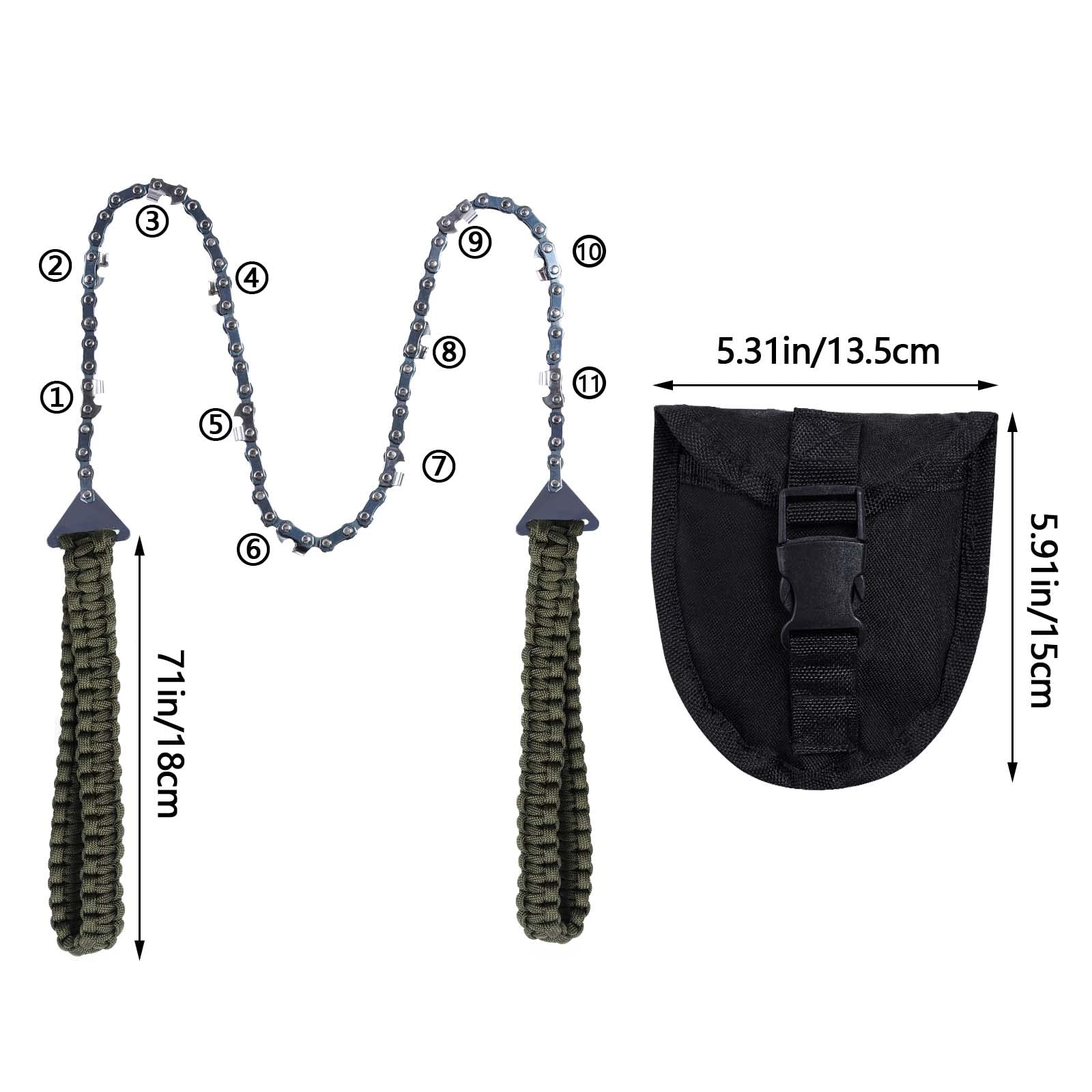 Folding Pocket Chainsaw with Paracord Handle - 24 Inch Emergency Survival Hand Saw for Camping, Hunting & Hiking - Durable Wood & Tree Cutting Tool (Army Green, 11 Teeth) - Perfect for Outdoor Adventures & Emergency Preparedness