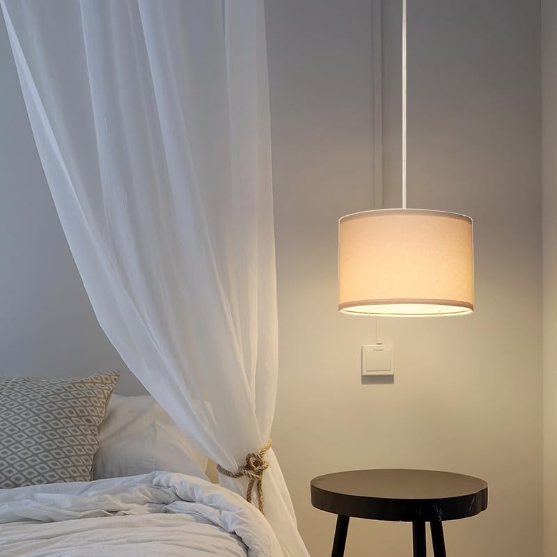 15FT White Hanging Pendant Lamp with Remote Control & Plug-in Cord - Dimmable Ceiling Light Fixture for Living Room, Bedroom, Farmhouse, Kitchen & Dining Room Decor