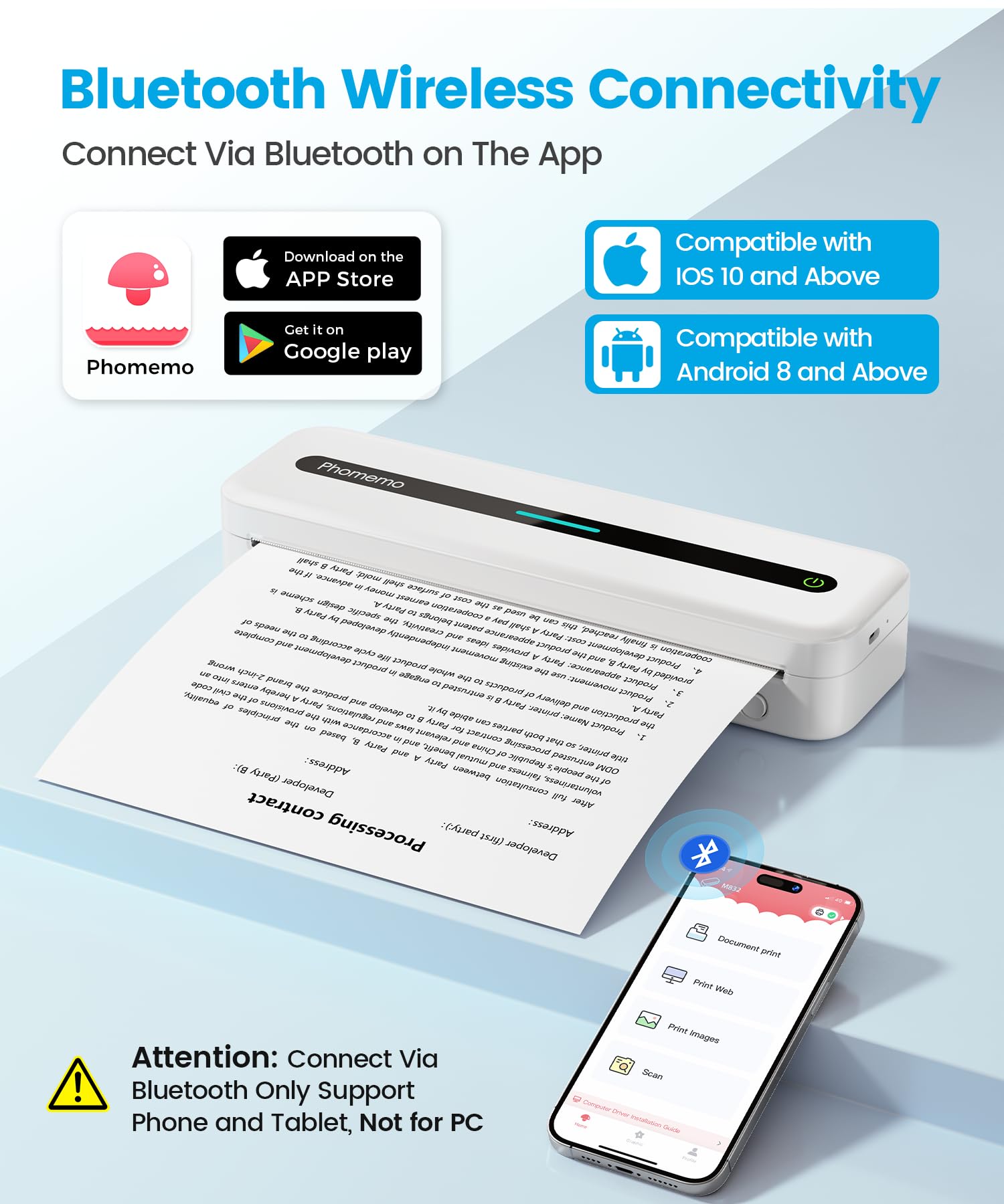 Phomemo M832 Wireless Portable Thermal Printer - Inkless Mini Printer for Travel, Business & Office Use | Compatible with iPhone, Android & Laptop | Print US Letter Size Receipts, Labels & Notes | Perfect for On-the-Go Printing, Home Office & School Projects