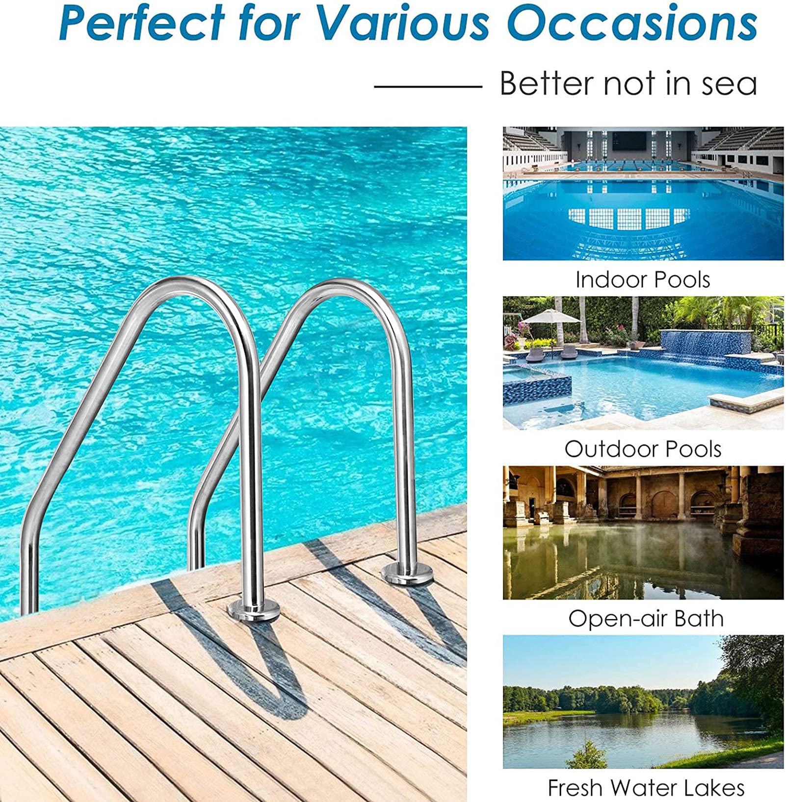 Non-Slip 304 Stainless Steel 2-Step Inground Pool Ladder with 4ft Blue Grip Cover - 440lbs Weight Capacity | Safe Handrail for Swimming Pools, Spas & Backyard Safety | Perfect for Residential & Commercial Use