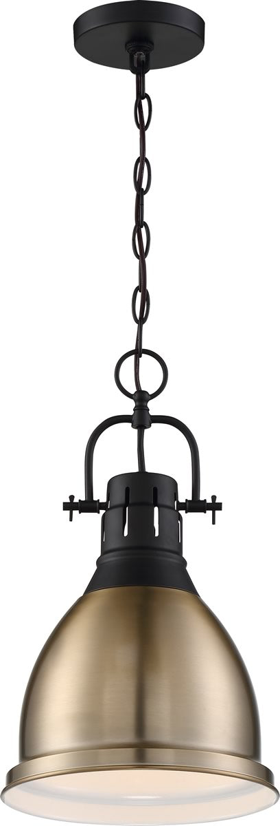 10W Watson 1 Light Pendant Light Fixture in Matte Black & Burnished Brass - Modern Industrial Ceiling Light for Kitchen Island, Dining Room, or Entryway