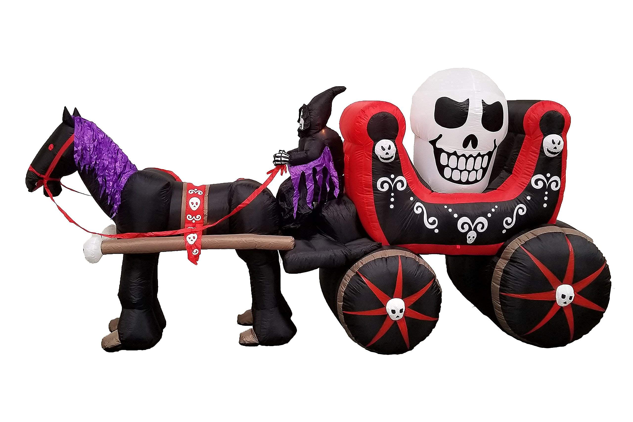 Halloween Inflatable Decorations Bundle - 12ft Skeleton Ghost Carriage & 8ft Pumpkin Monster Archway with Lights | Spooky Party Decor for Yard, Haunted House, and Outdoor Halloween Events