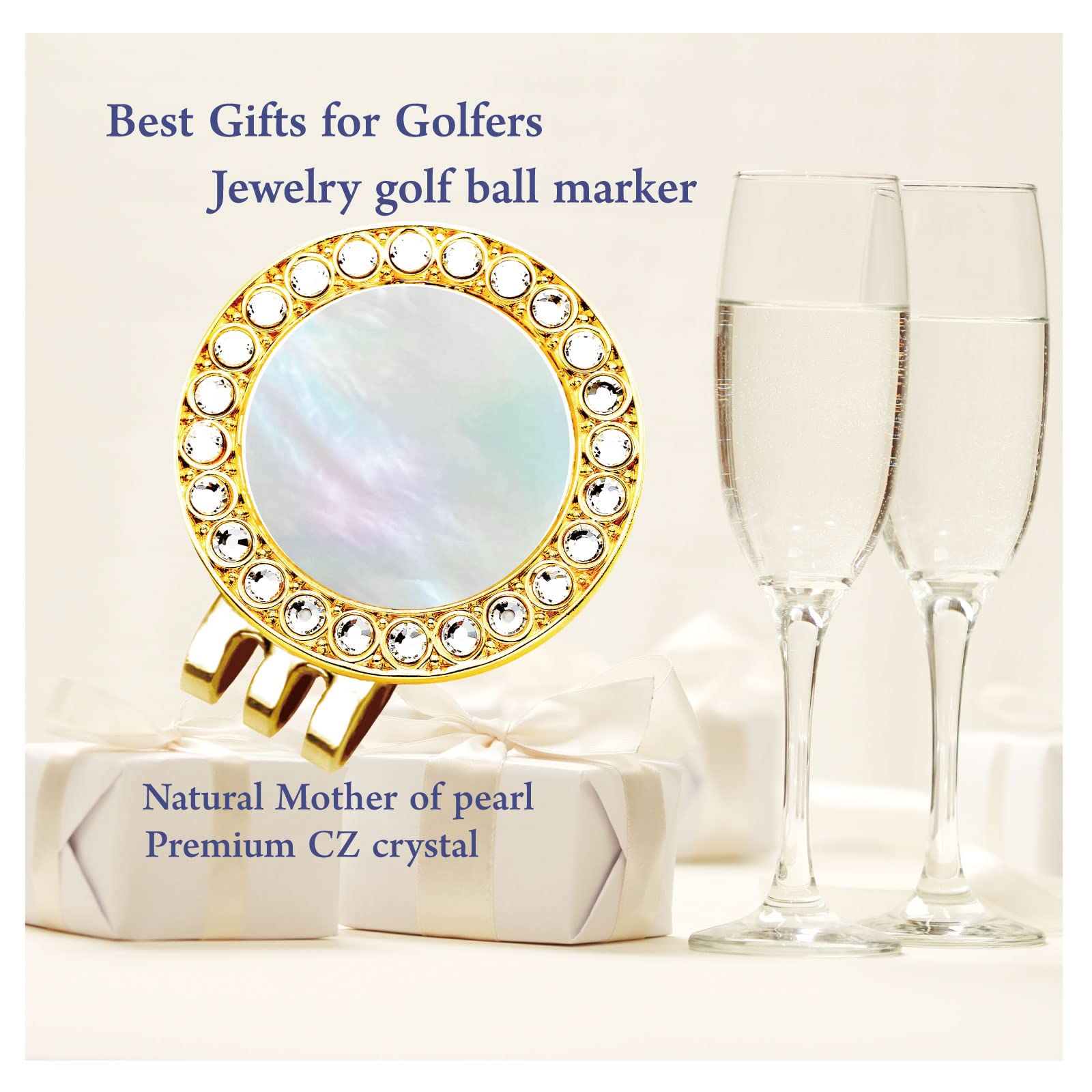Premium Golf Ball Marker Hat Clip with Pearl Crystal - Stylish Golf Accessories & Gifts for Women - Perfect for Golf Tournaments, Practice & Fashion on the Course
