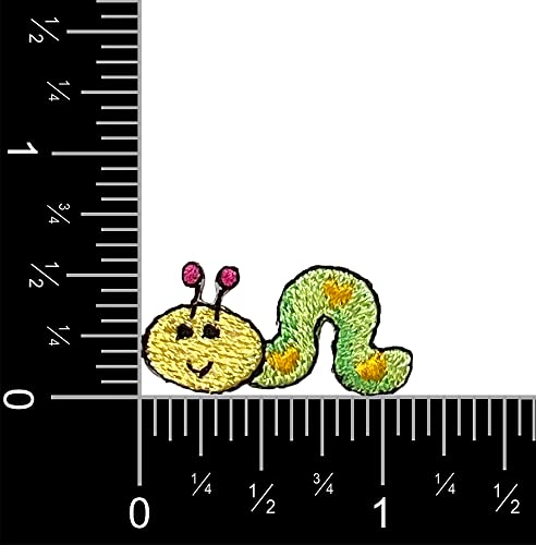 1 Inch Green Inch Worm Embroidered Iron-On Patch - Miniature Sewing Applique for DIY Crafts, Jackets, Backpacks & Costume Design