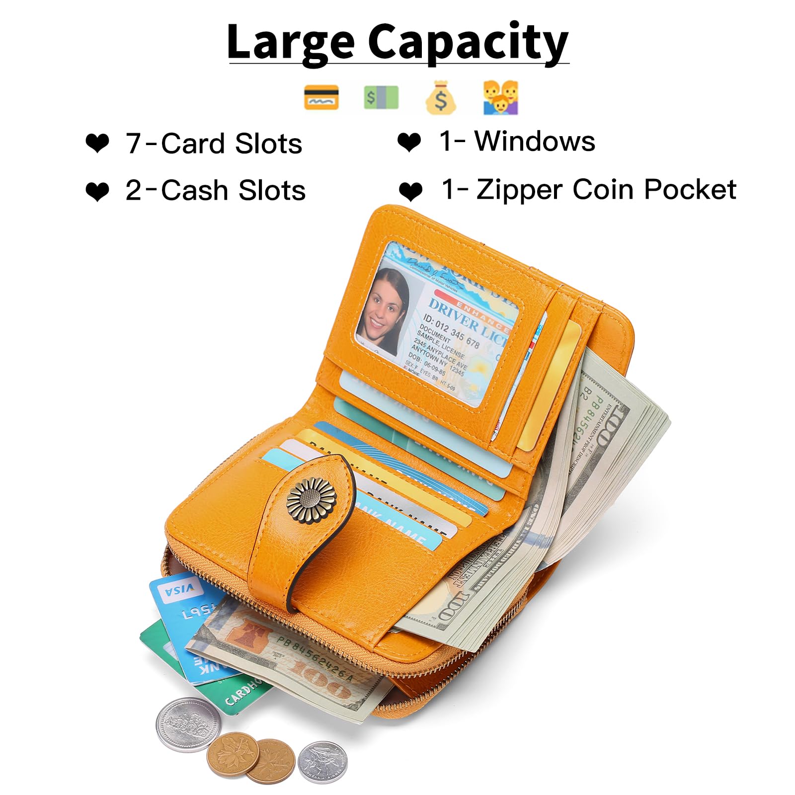SENDEFN Genuine Leather RFID Blocking Wallets for Women - Slim Small Purse with Multiple Card Slots & Zipper Compartment | Perfect for Everyday Use, Travel, and Gift Giving