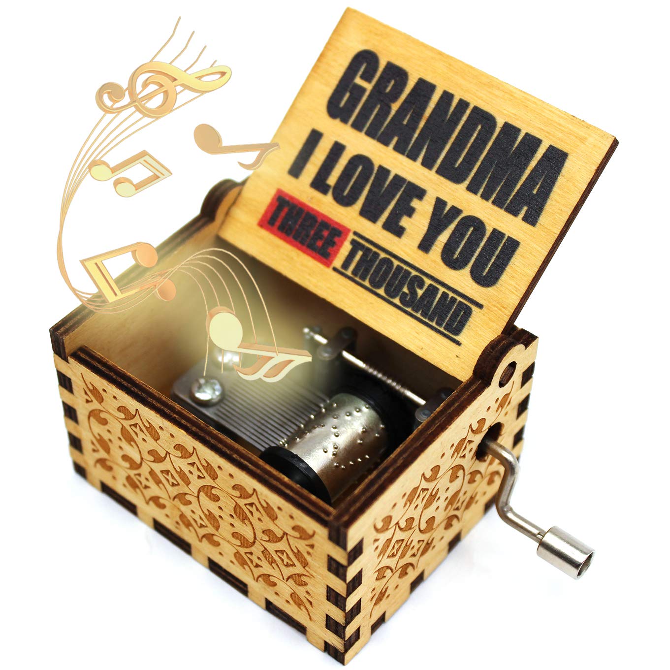 Ukebobo Wooden Color Painted Music Box - 'Grandma I Love You 3000' Song, Heartwarming Gift from Grandchildren to Grandma, Unique Musical Keepsake for Grandmother's Day, Birthday & Special Occasions - Perfect for Bedside Tables, Memory Boxes & Sentimental Gift Displays (1 Set)