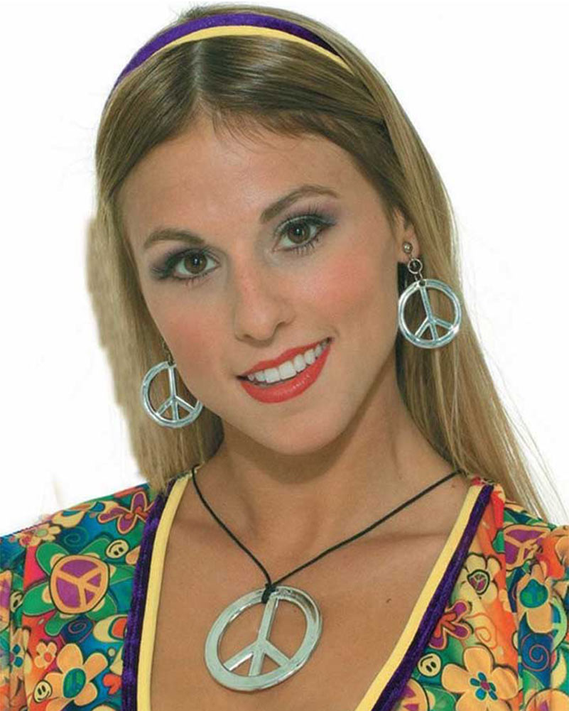 60s Peace Sign Necklace and Earrings Set - Vintage Hippie Jewelry for Women - Perfect for Music Festivals, Boho Outfits & Peace Lover Gifts