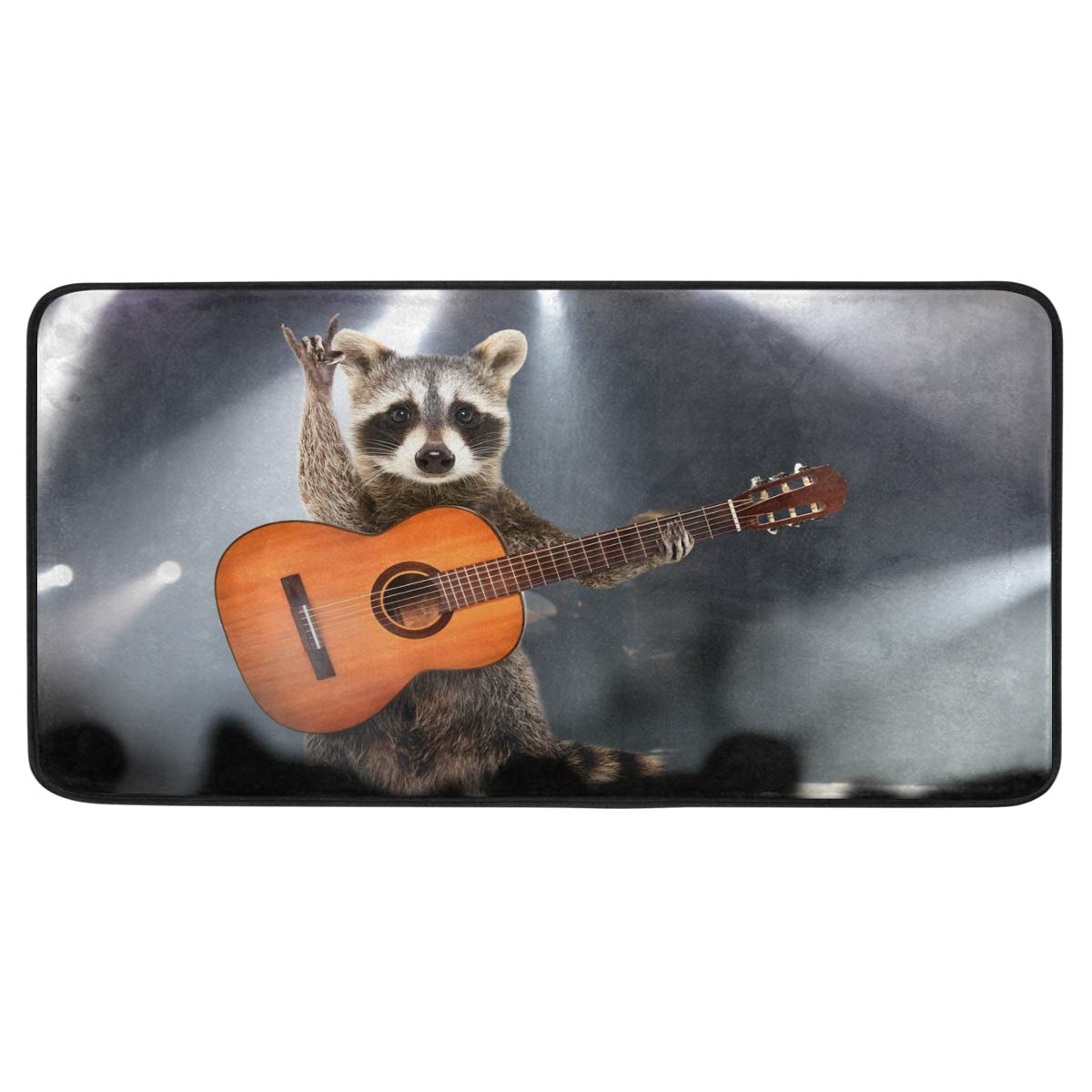 MOYYO Funny Raccoon with Acoustic Guitar Kitchen Rug - Anti-Fatigue Non-Slip Floor Mat, Oil & Stain Resistant, Easy to Clean - Perfect for Kitchen, Bathroom, Indoor/Outdoor Use as Doormat or Comfort Mat