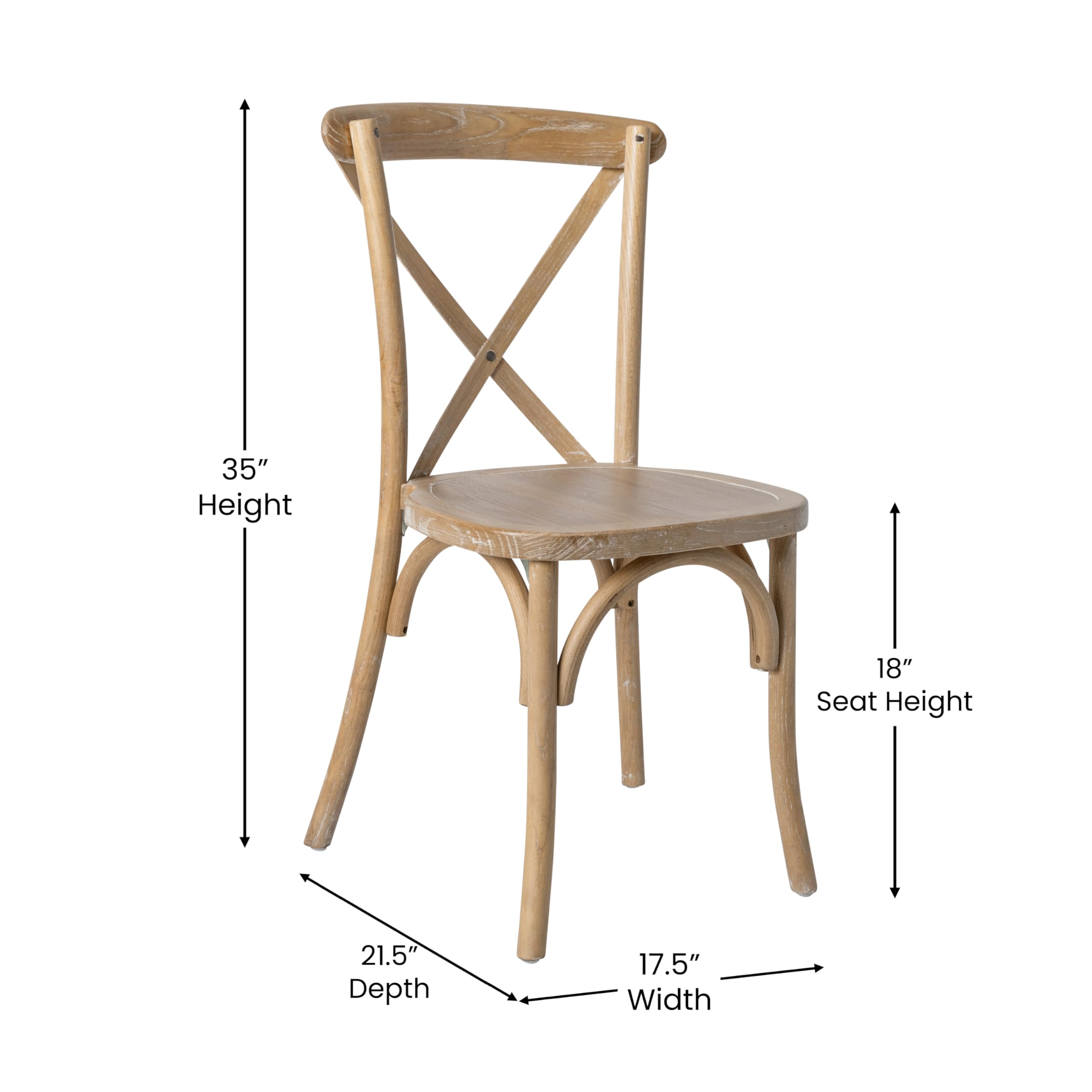 Natural White Grain X-Back Chair - Modern Dining Room & Office Chair - Comfortable Wooden Seat for Home, Restaurant, and Workspace