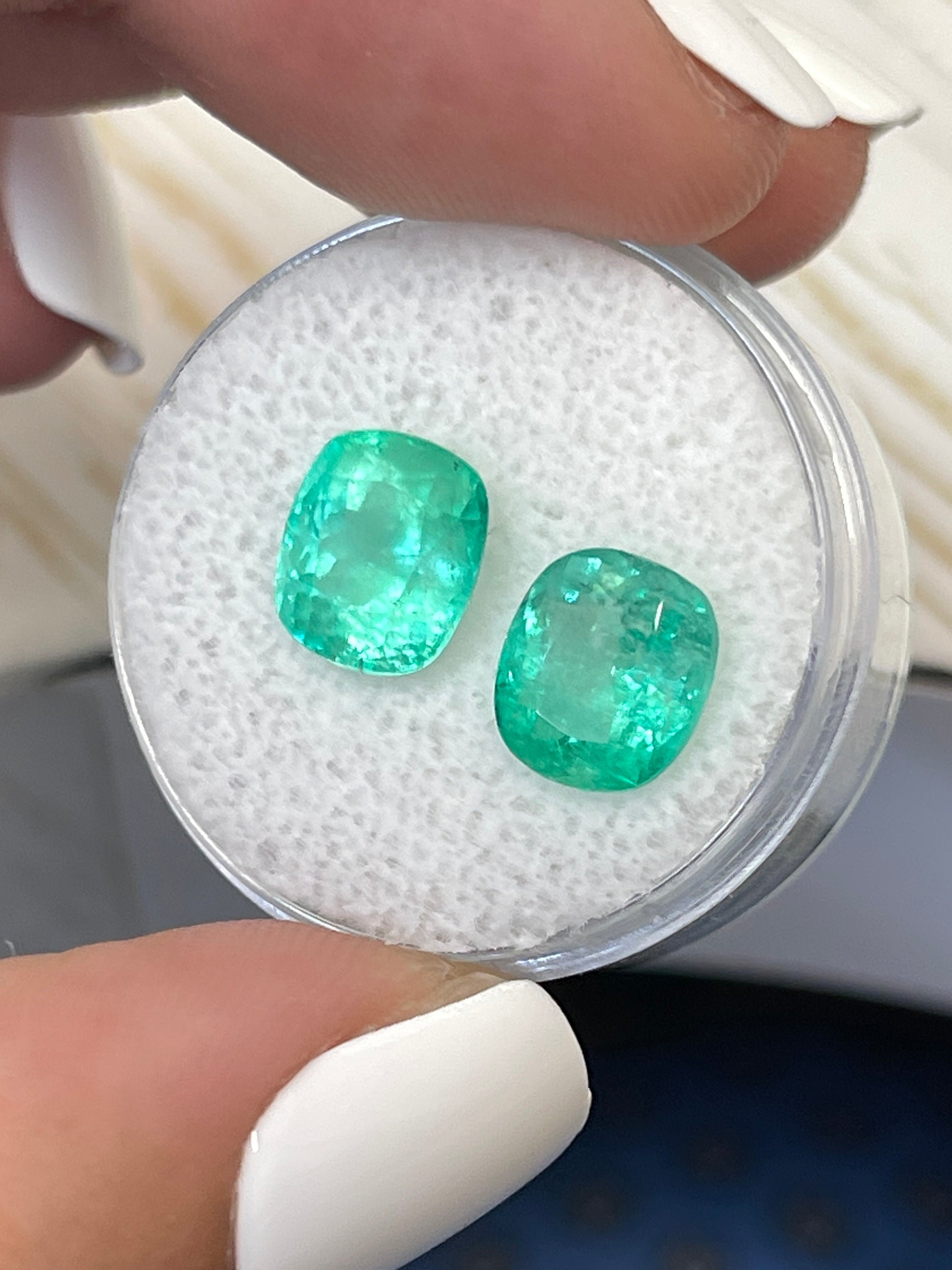 5.11tcw 9x8 Matching Light Bluish Green Natural Colombian Loose Emeralds - Cushion Cut Gemstones for Jewelry Making, Engagement Rings & Luxury Gifts
