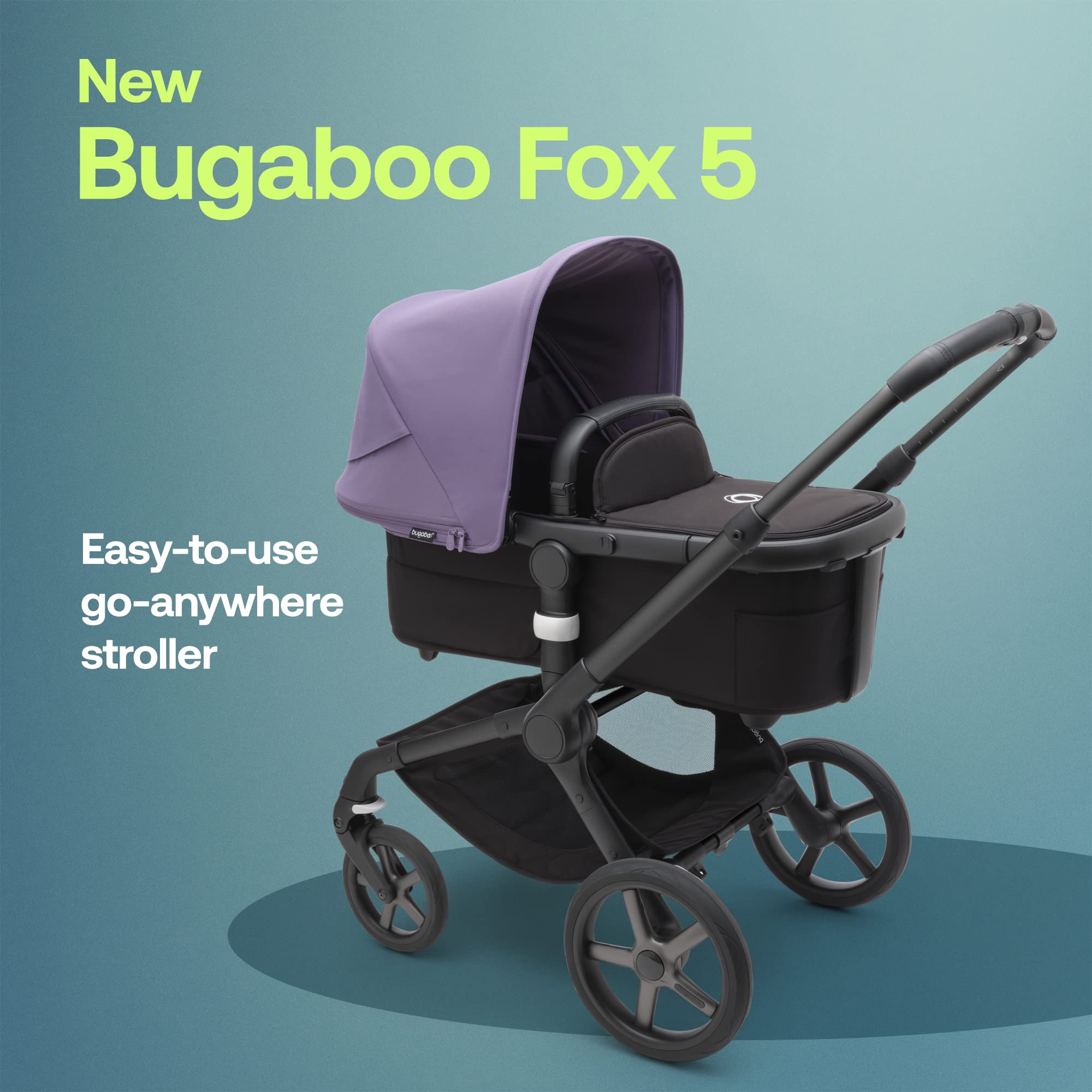 Bugaboo Fox 5 All-Terrain Baby Stroller - 2-in-1 Convertible Travel System with Full Suspension, Easy Fold Design, Spacious Bassinet & Adjustable Toddler Seat | One-Hand Steering | Midnight Black & Astro Purple | Perfect for City Walks, Park Outings & Travel Adventures