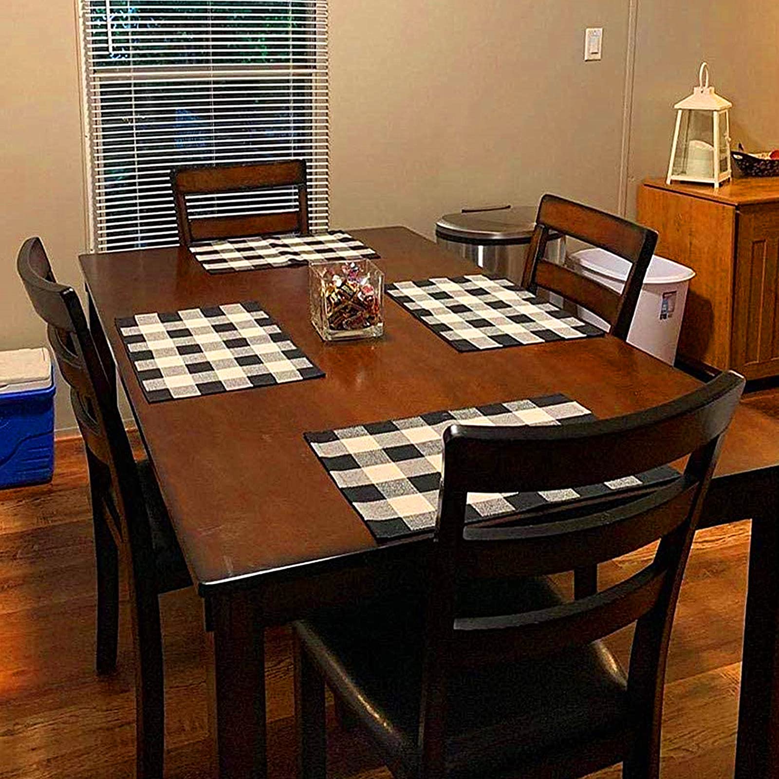 Ukeler 6-Pack Buffalo Check Plaid Placemats - 100% Cotton Crossweave Woven Table Mats for Kitchen & Dining - Washable, Heat Resistant - Black & Ivory - Perfect for Holiday Dinners, Family Gatherings & Everyday Use