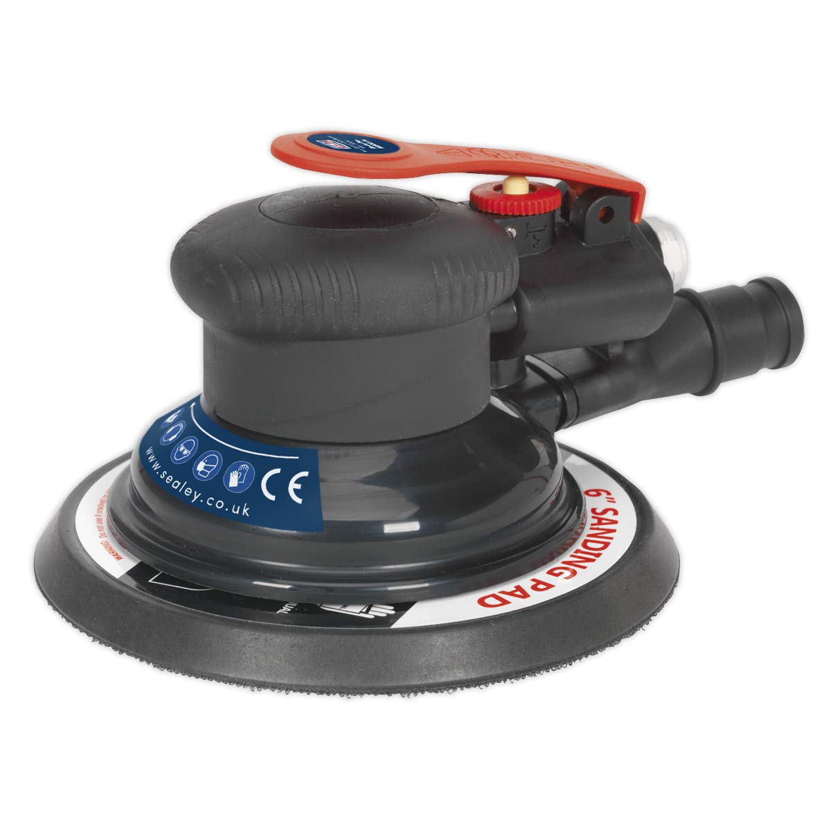 Sealey 150mm Air Palm Orbital Sander - Dust-Free, Lightweight & Powerful for Woodworking, Sanding & Finishing | Perfect for DIY Projects, Furniture Refinishing & Auto Body Work