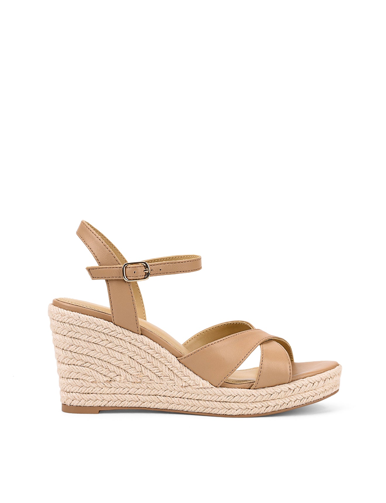 Remmie Rope Wedges Women's Sandals - Almond Tan Genuine Leather Comfortable Slip-On Shoes for Summer Beach, Vacation & Casual Outfits