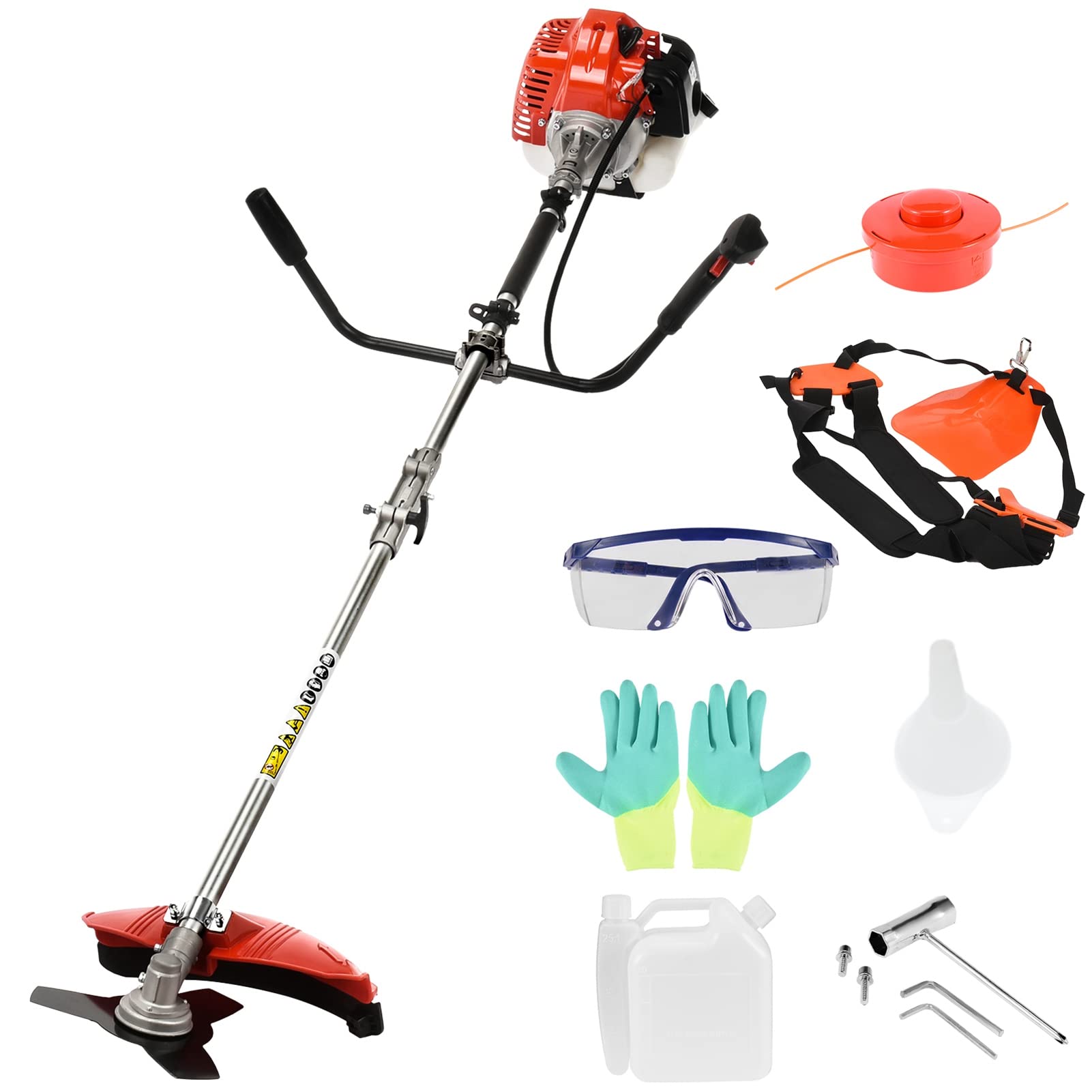 52cc 2-Stroke Gas Powered Weed Eater - 2-in-1 Grass Trimmer & Brush Cutter, Multi-Functional Yard Tool for Lawn Care, Landscaping & Heavy Duty Weed Trimming (Red) - Perfect for Home Gardens, Backyards & Professional Landscaping